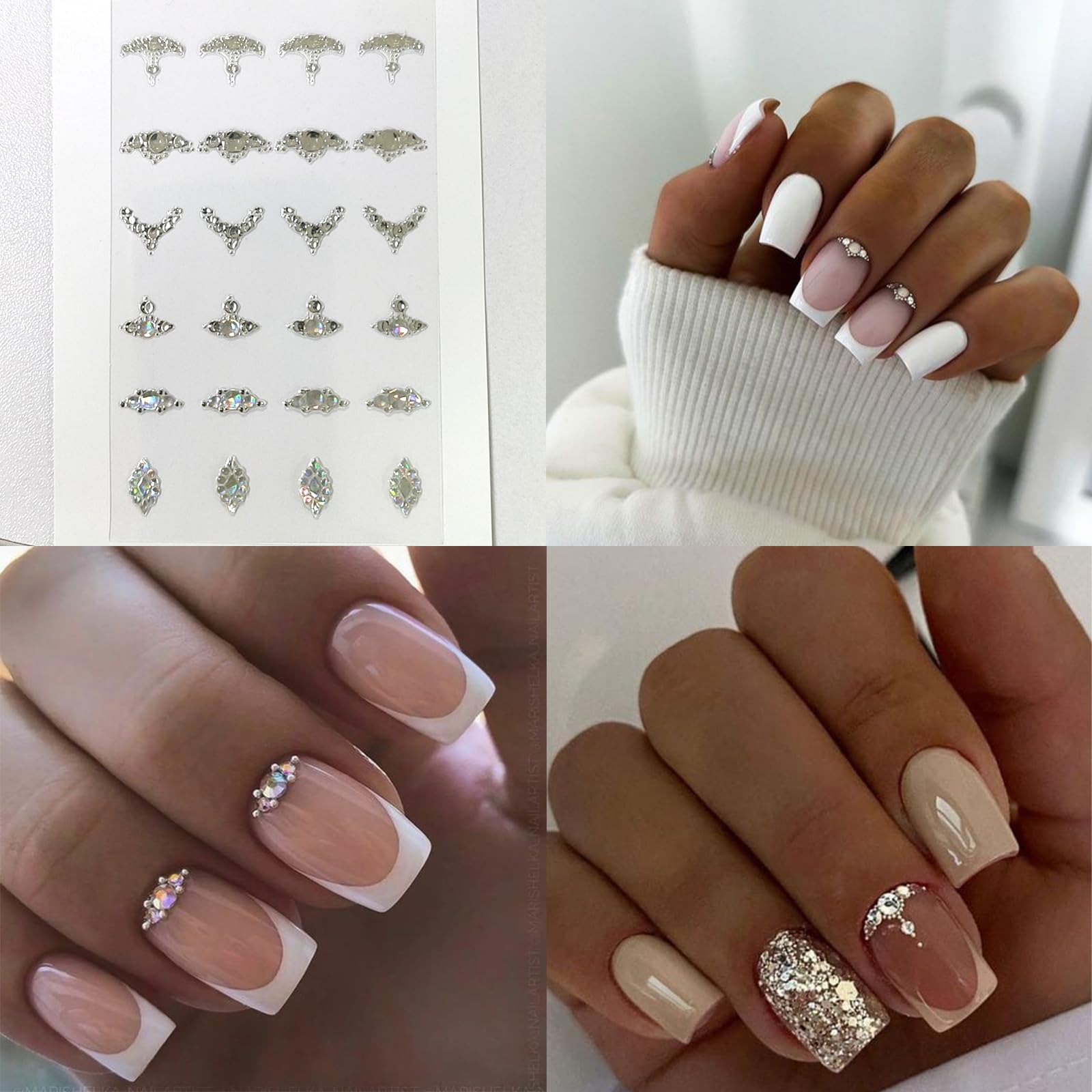 5D Nail Art Stickers - 3D Self-Adhesive Nail Gems Decals in White Gold & Silver Designs | DIY Nail Art Supplies for Women | Perfect for Manicures, Parties & Special Occasions