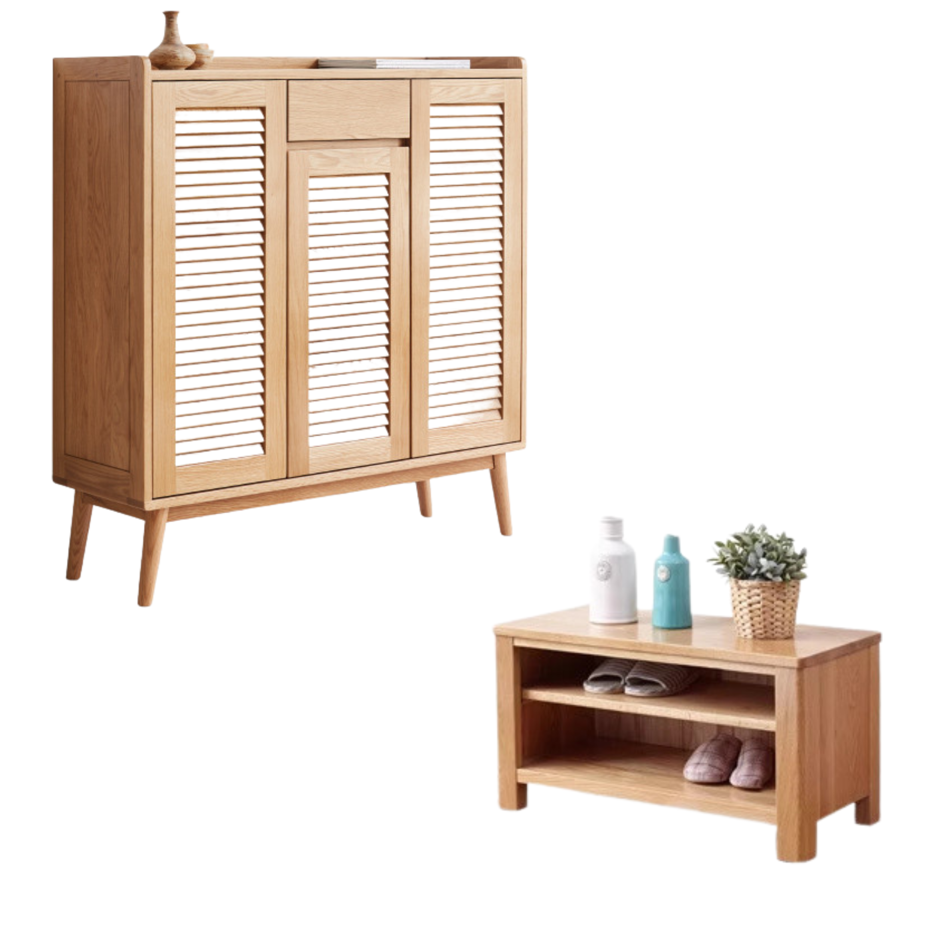 Solid Oak Wood Shoe Cabinet - Sturdy Entryway Storage Organizer for Shoes, Boots & Accessories | Perfect for Hallway, Closet & Mudroom Organization