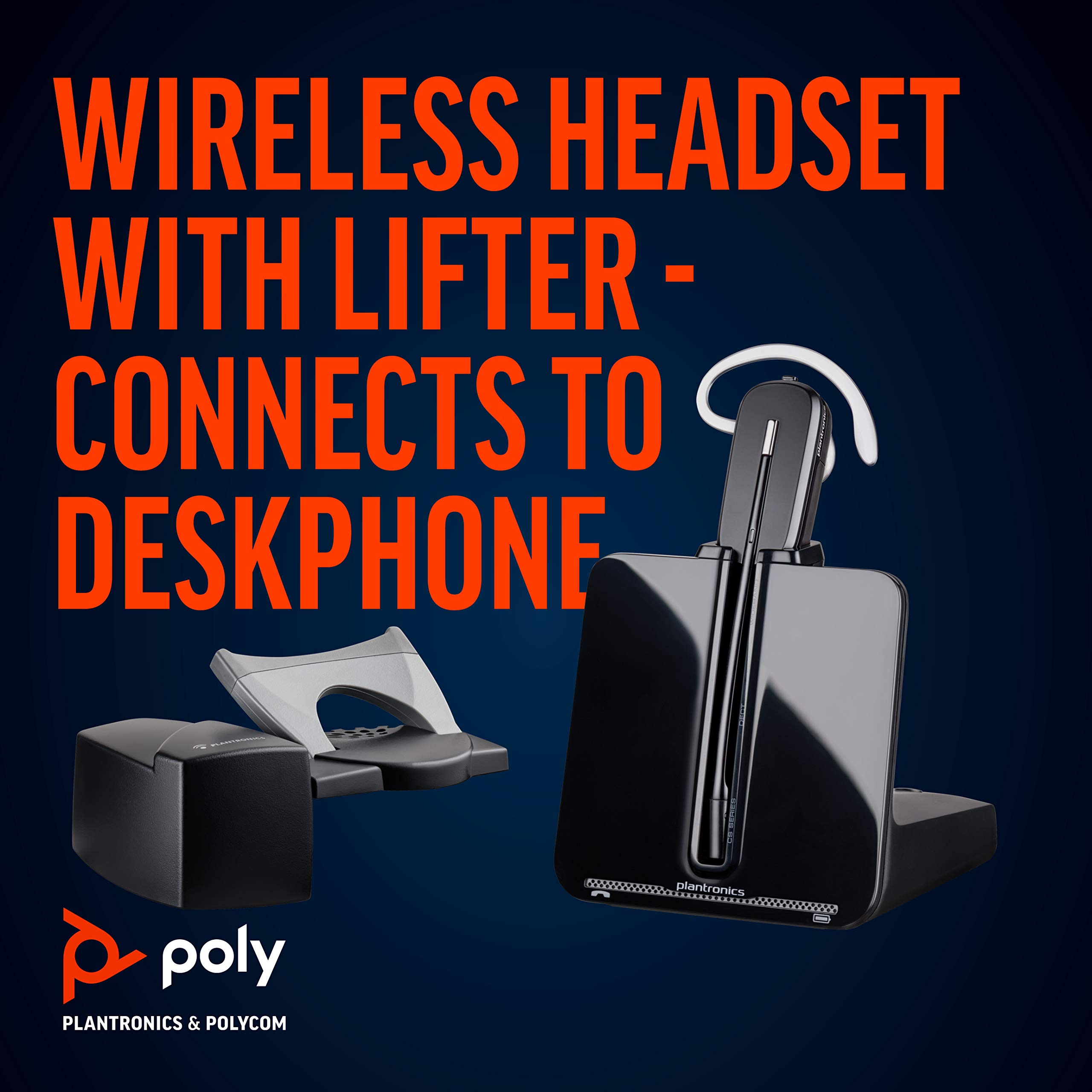 Poly CS540 Wireless DECT Headset with Lifter - Single Ear (Mono) Convertible Headset (3 Wearing Styles) - Noise Canceling Microphone for Desk Phone - Office & Call Center Use
