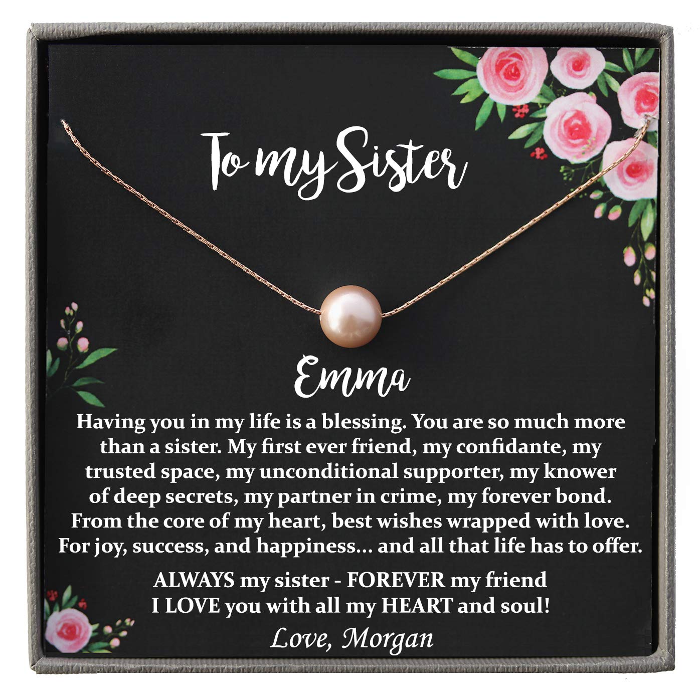 Personalized Pearl Necklace for Sister - Meaningful Sister Gift from Brother or Sister | Elegant Jewelry for Birthday, Anniversary & Special Occasions