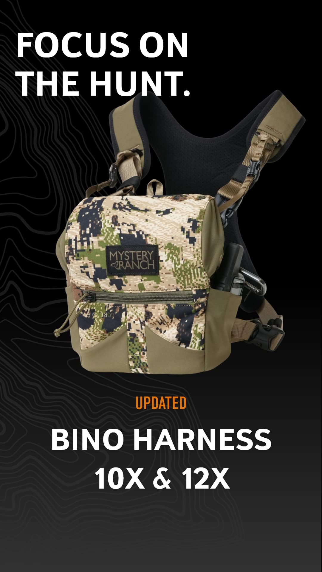 Mystery Ranch Bino Harness 10x - Binocular Chest Carrier for Hunting & Hiking - Durable Outdoor Gear for Bird Watching & Wildlife Observation