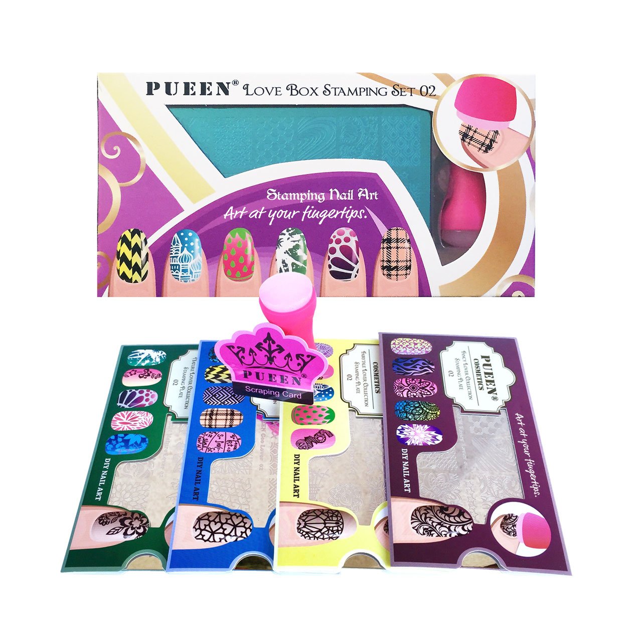 PUEEN Nail Art Stamping Kit - LOVE BOX II 02-4 Lover Collection with 125x65mm Unique Design Plates for Manicure & Nail Polish Stamping | Perfect for Valentine's Day, Wedding Nails & DIY Nail Art at Home