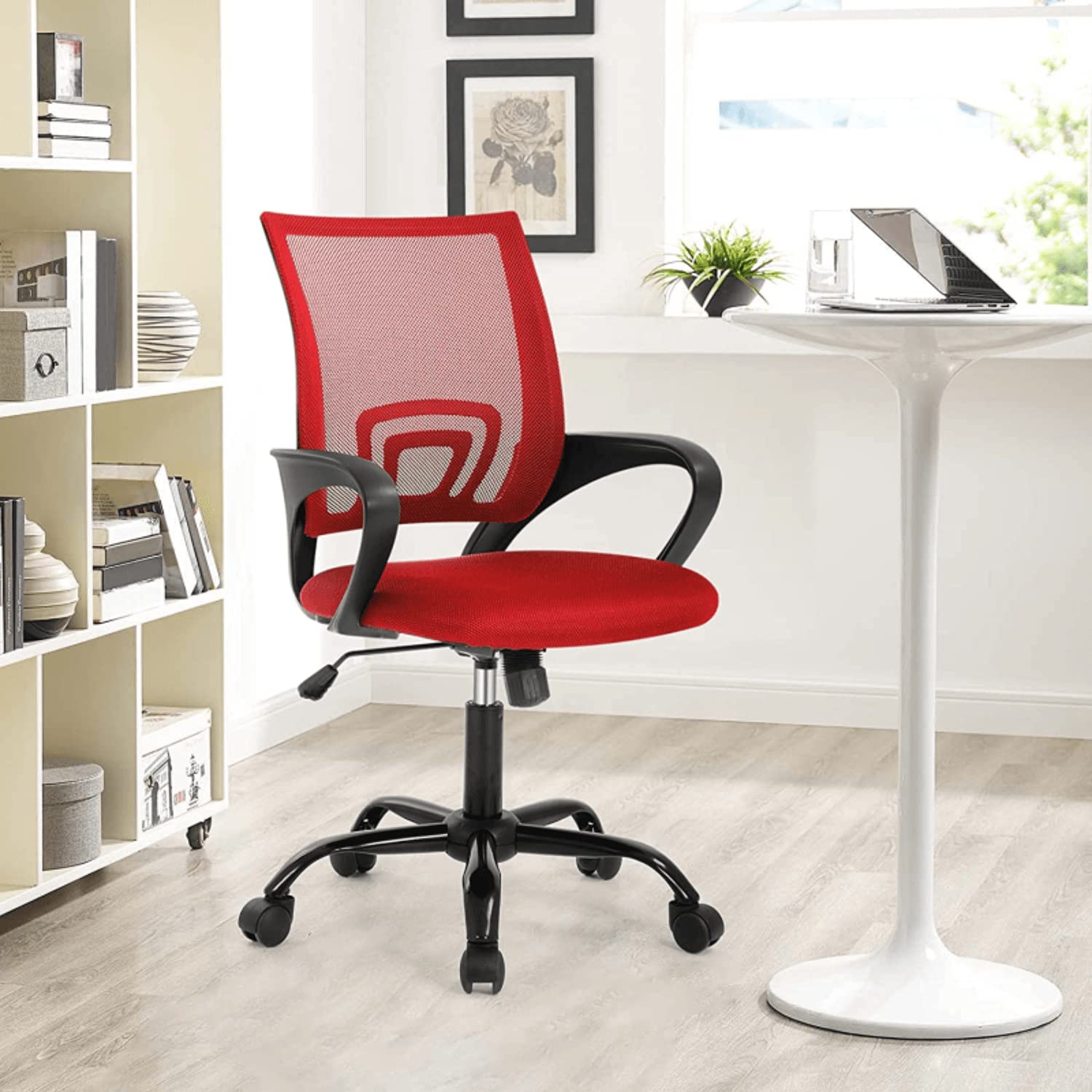 Ergonomic Mesh Office Chair with Adjustable Lumbar Support & Armrests - Modern Mid Back Executive Swivel Chair for Home Office, Computer Desk - Ideal for Long Work Hours & Remote Work (Red)