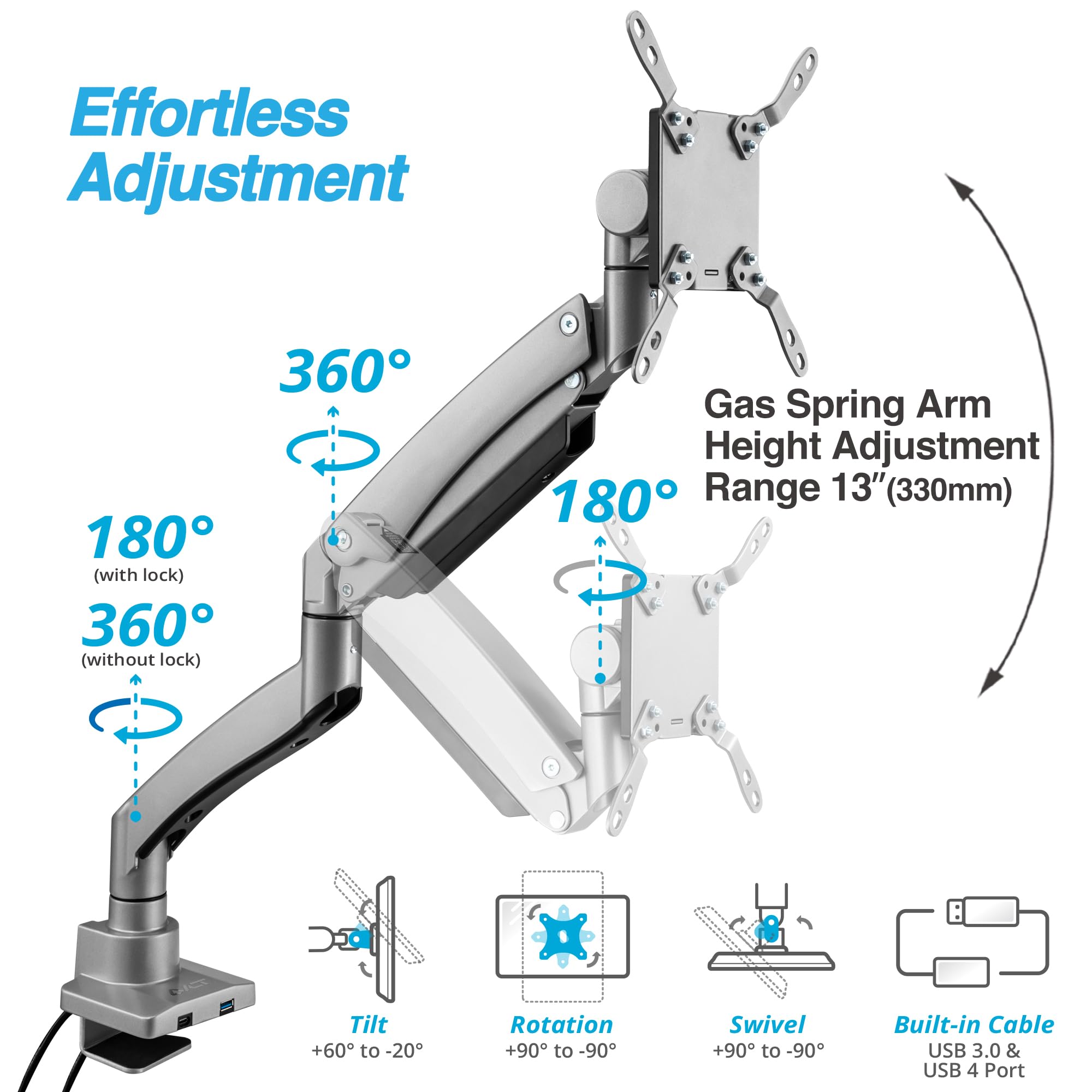 AVLT Premium Aluminum Single Monitor Arm 17