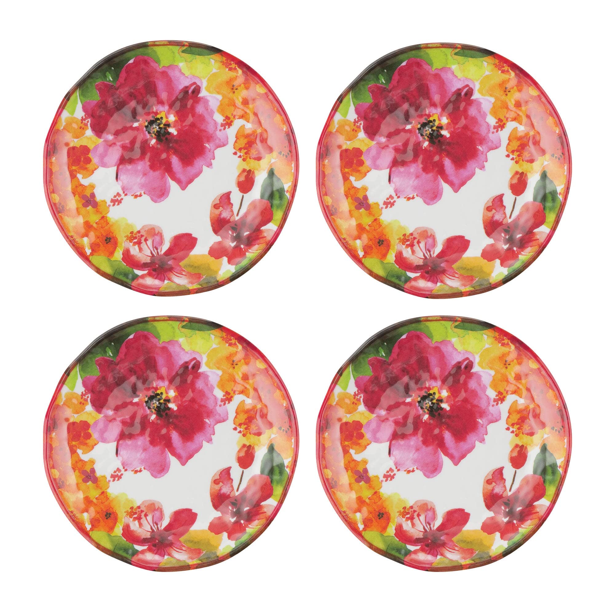 UPware 4-Piece 6 Inch Melamine Dessert Plates - Small Round Appetizer & Dinner Plates for Party, Snacks, Fruits & Side Dishes - Durable & Lightweight (Pink Floral Design) - Perfect for Indoor/Outdoor Dining, Picnics & Entertaining