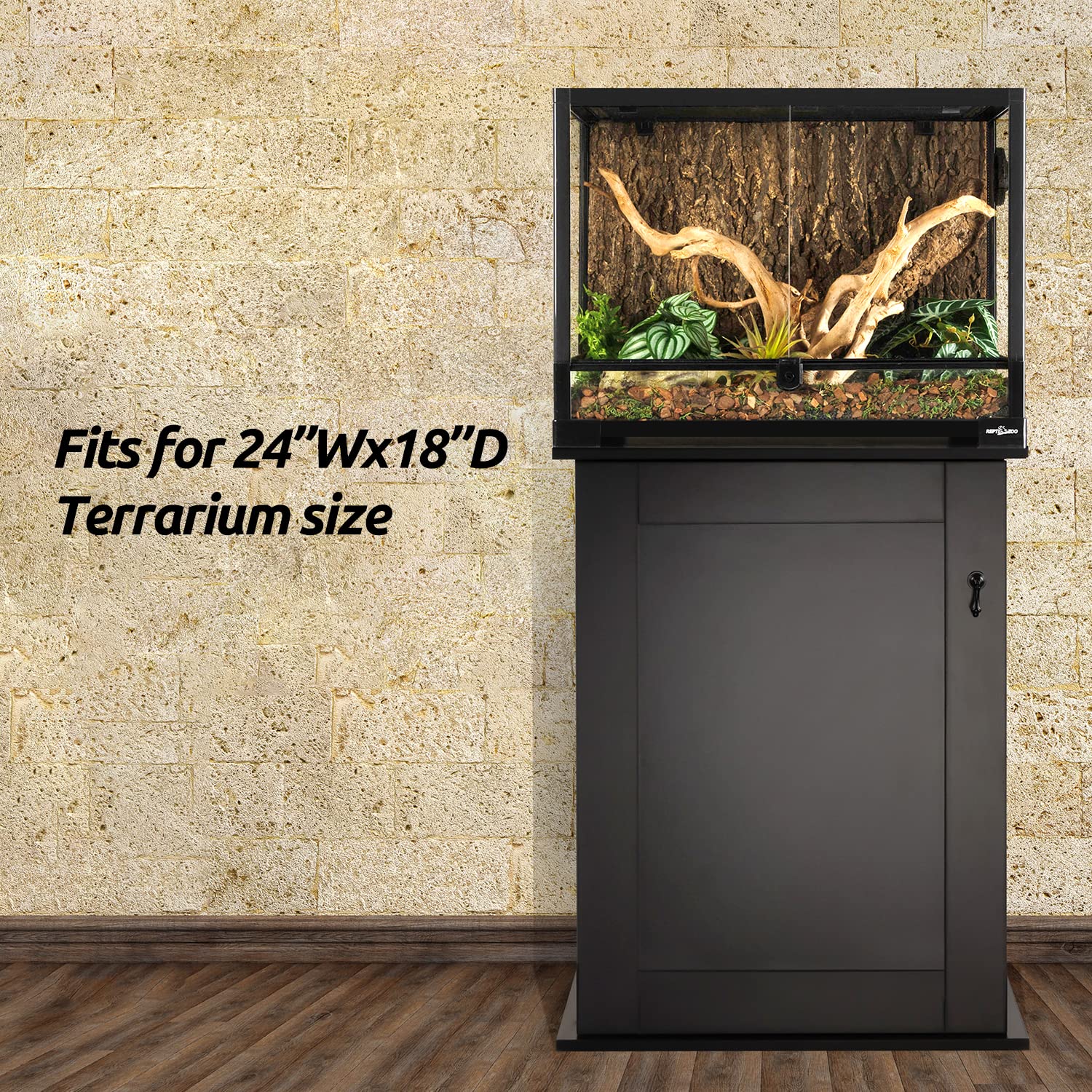 REPTIZOO Wooden Reptile Terrarium Stand with Storage & Adjustable Shelf - 24