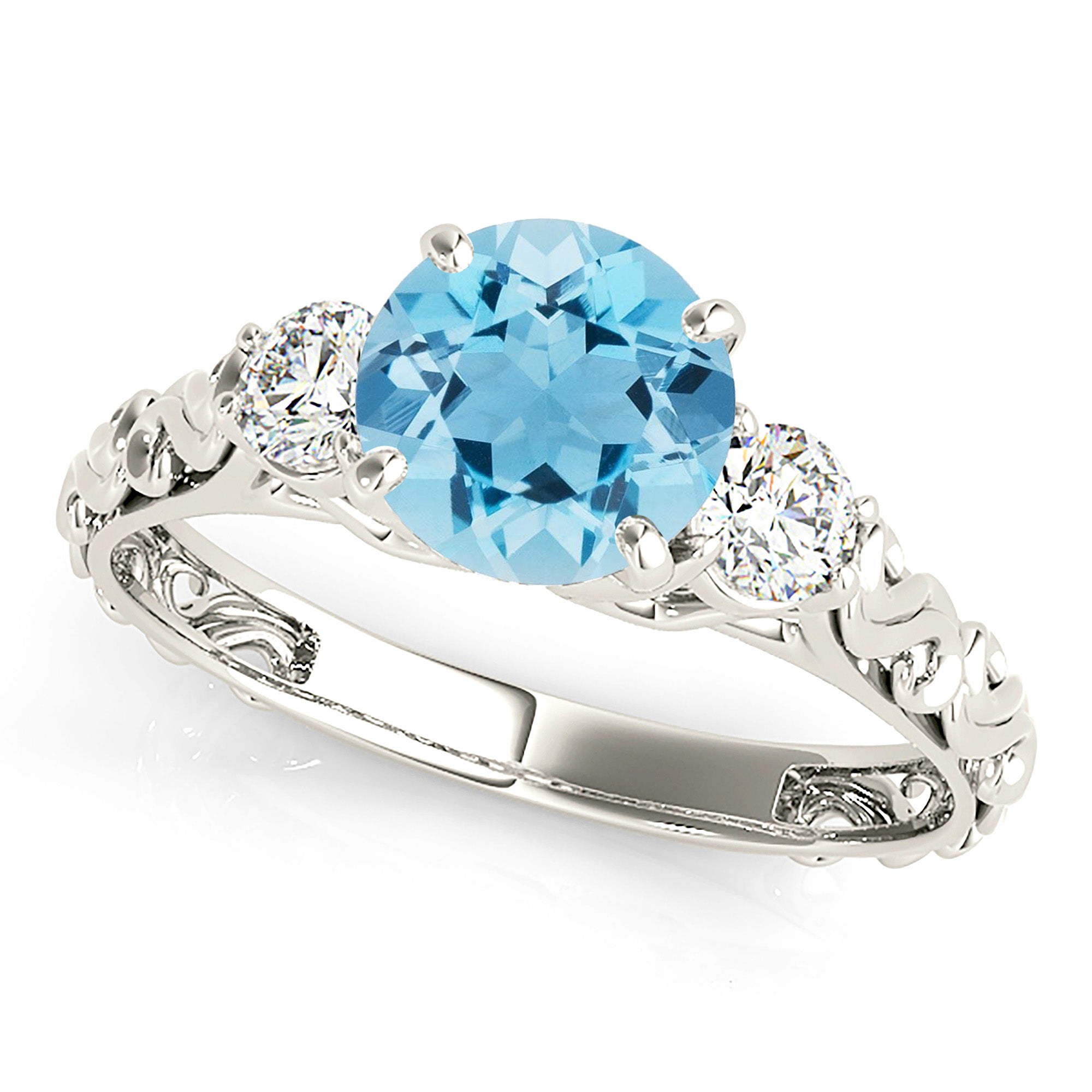 1.10 Carat Genuine Aquamarine Ring with 0.25 CTW Side Diamonds - Elegant Birthstone Jewelry for Women, Perfect for Engagement, Anniversary & Special Occasions