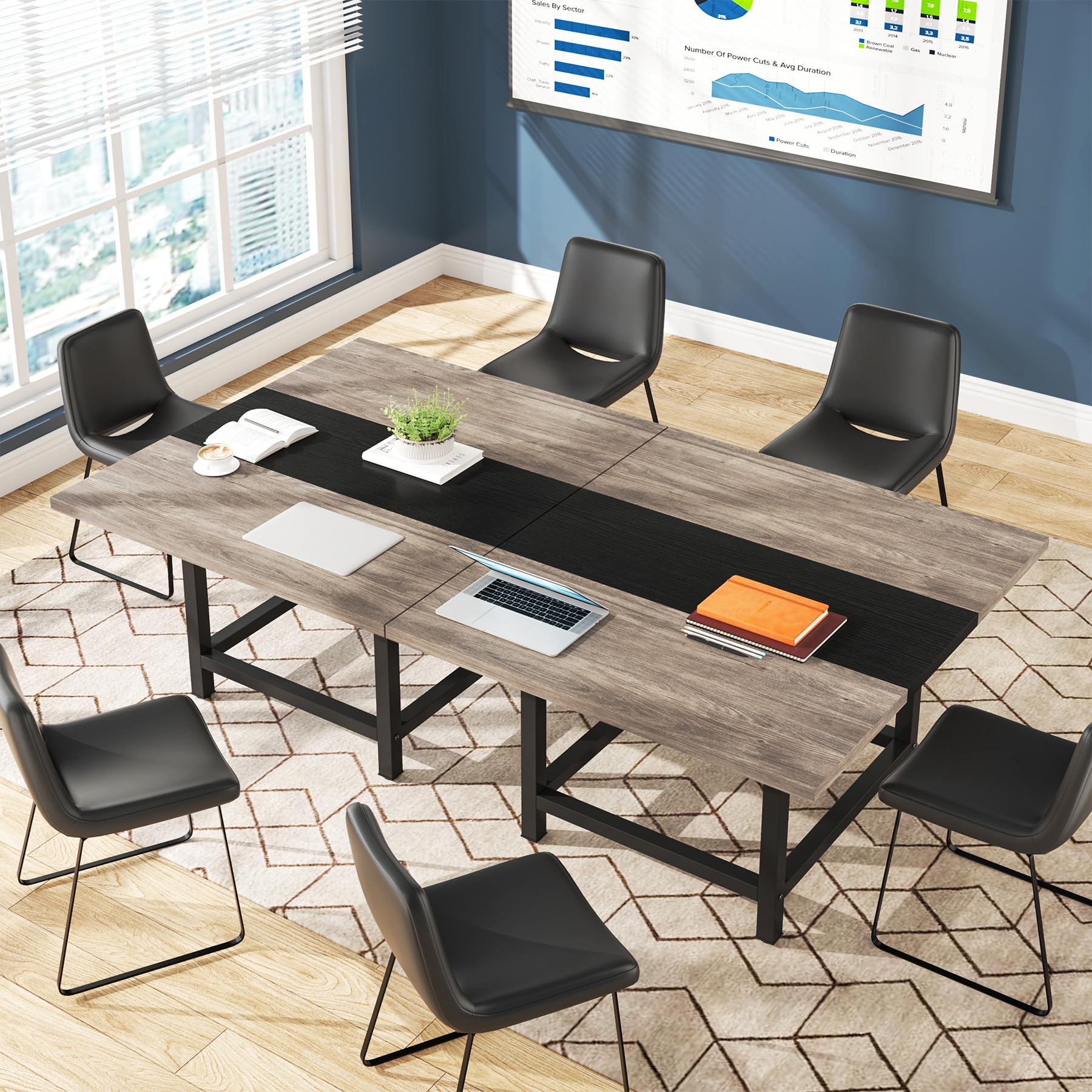 Tribesigns 6.5 Ft Rustic Wood Conference Table - 78.74