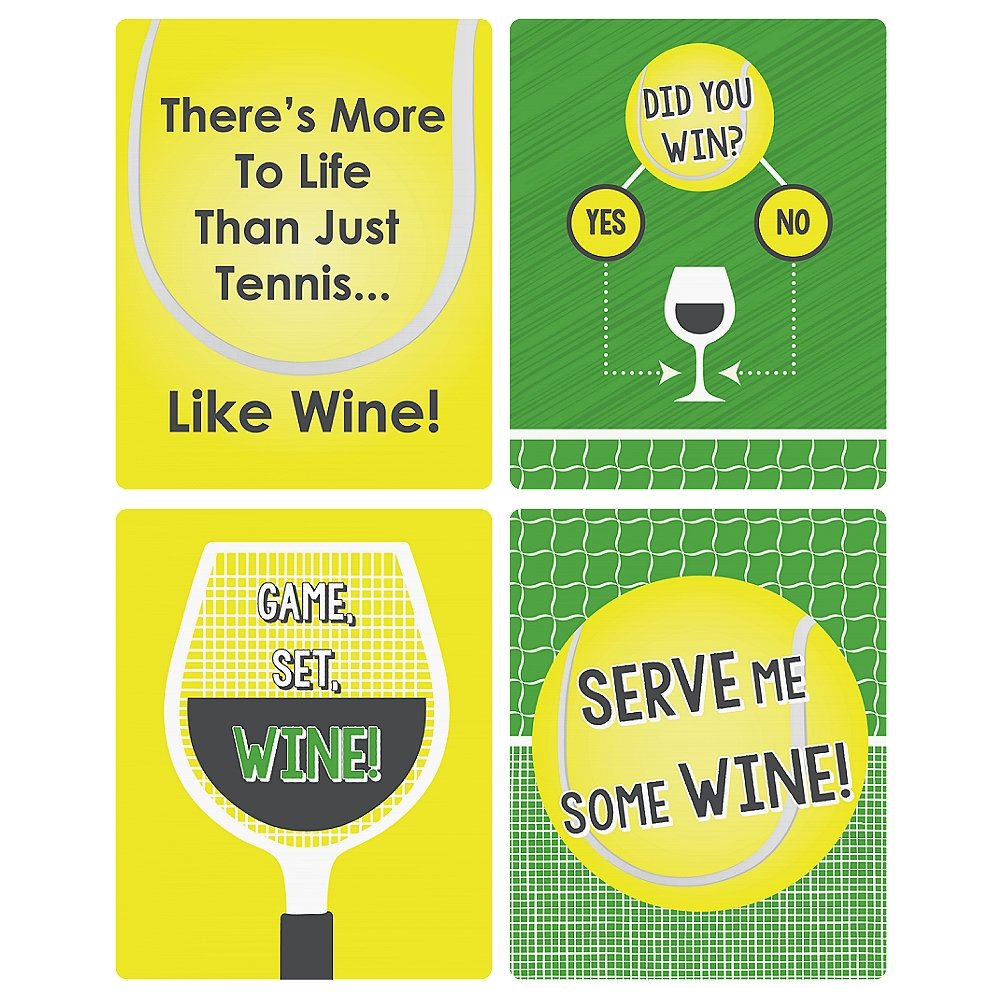 You Got Served Tennis Party Decor Set - 4 Tennis Ball Wine Bottle Label Stickers for Women & Men - Perfect for Tennis Themed Parties, Game Nights & Sports Decorations
