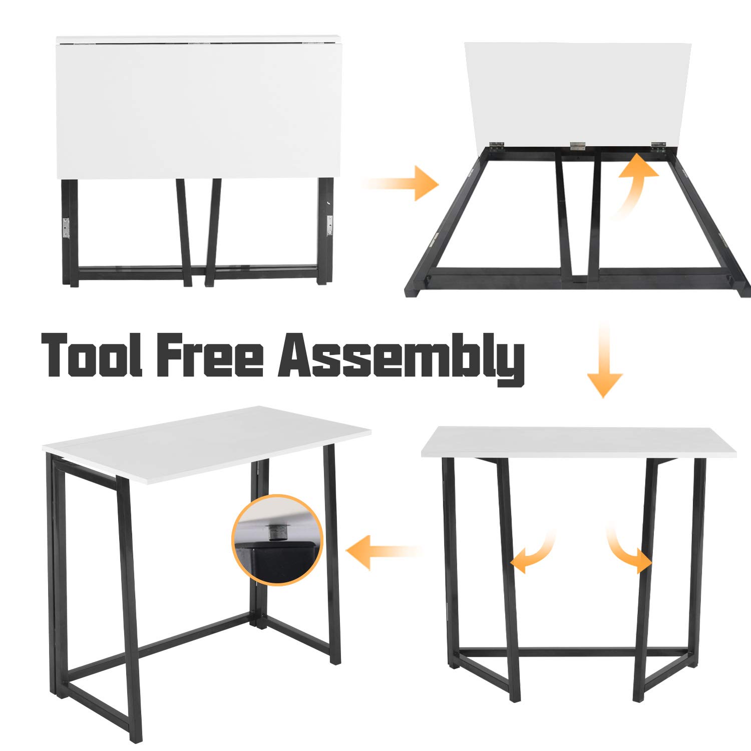 Compact No-Assembly Computer Desk - Foldable Home Office Desk for Small Spaces, Study & Writing Workstation (White+Black) | Perfect for Apartments, Dorms & Home Offices