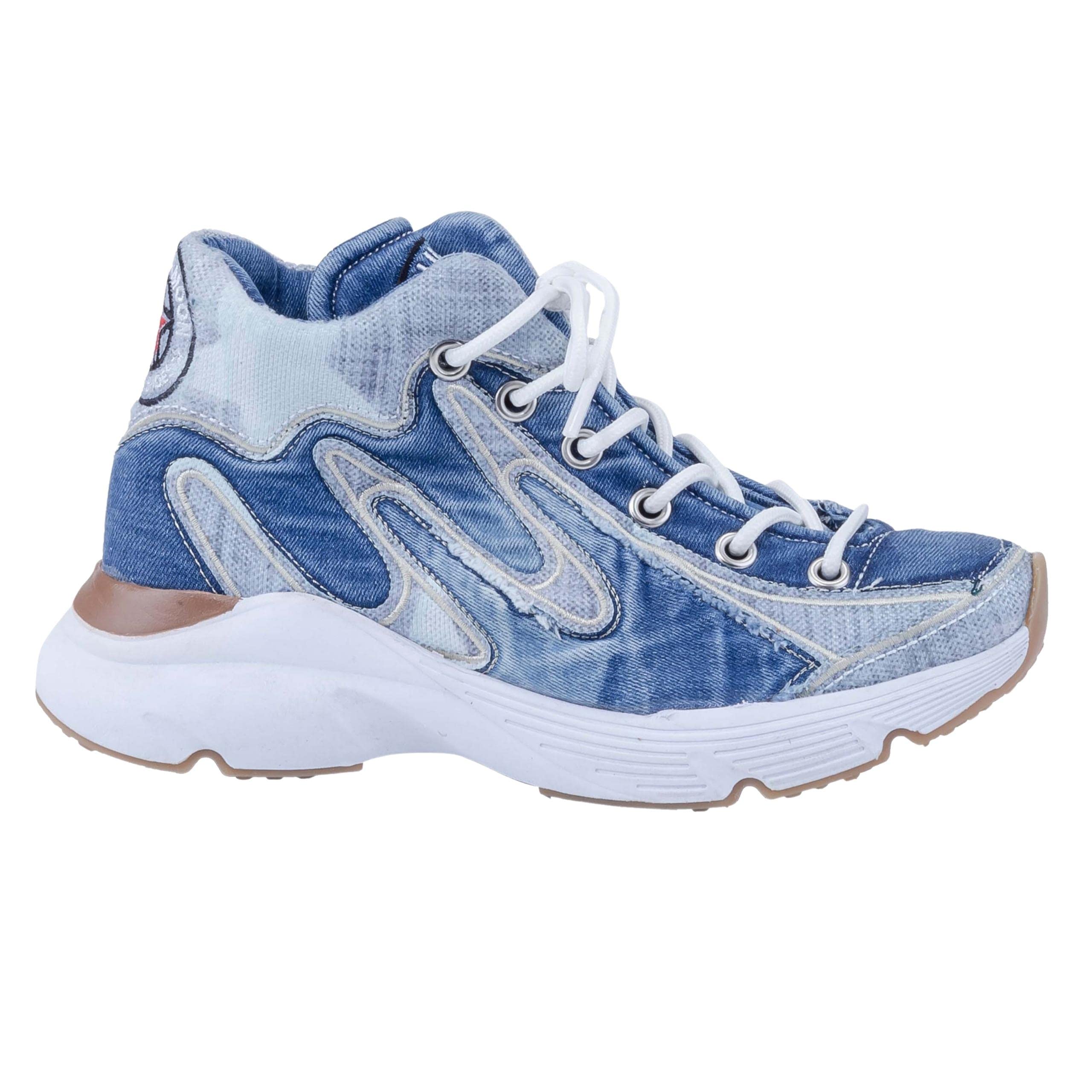 Handmade Women's Embroidered Blue Jeans Sports Shoes - Breathable Comfortable Sneakers for Running, Walking & Gym Workouts - Perfect Birthday Gift for Her (Size 9, Denim Blue)
