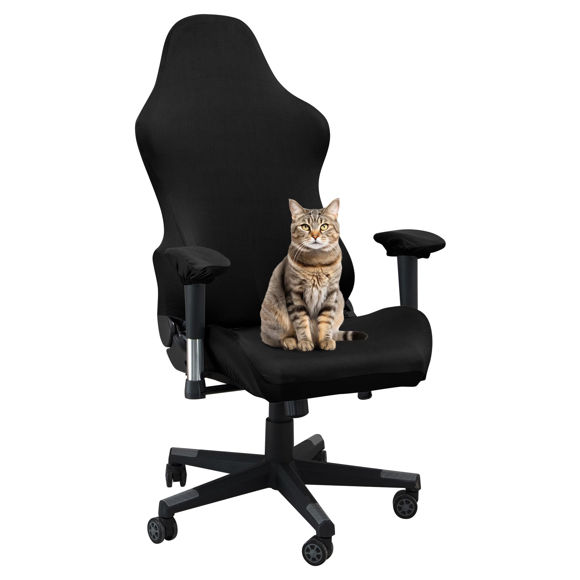 Stretchable Gaming Chair Cover - Ergonomic Office Chair Slipcover for Cat Scratch Protection - Black (Fits Racing & Computer Gamer Chairs) - Perfect for Home Office & Gaming Setup