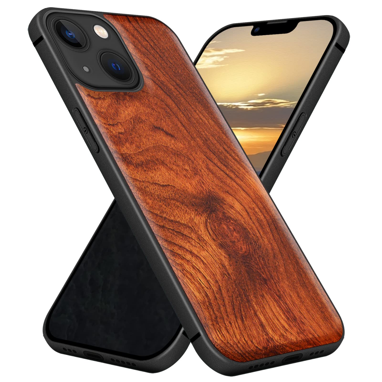 Carveit Magnetic Wooden Case for iPhone 13 Mini - Natural Wood & Black TPU Shockproof Protective Cover with MagSafe Compatibility | Durable Wood Phone Case for Everyday Use, Office & Outdoor Activities (Red Wood)