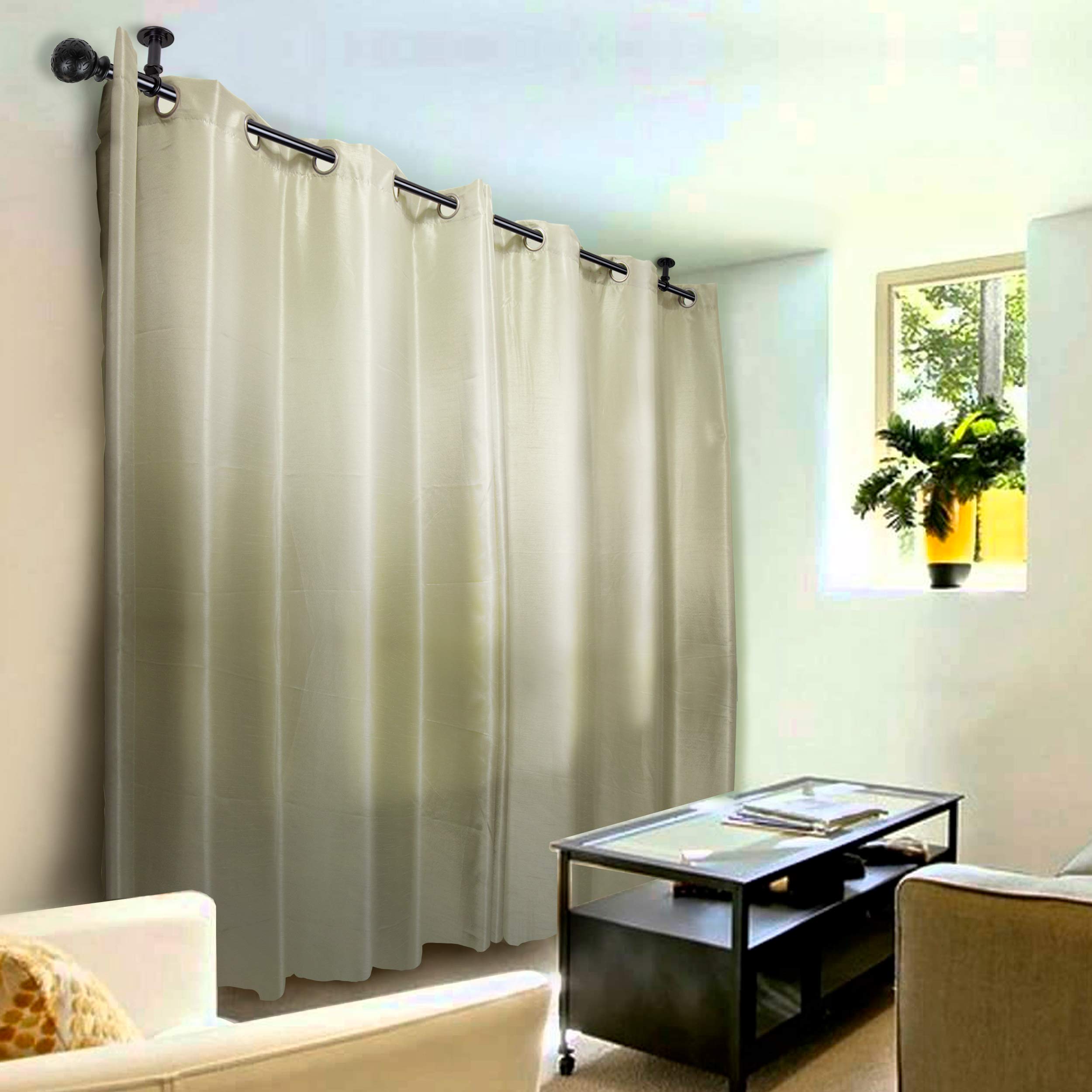 Rod Desyne Odelia 1 Inch Black Ceiling Curtain Rod - Adjustable 160 to 240 Inches - Heavy Duty Room Divider for Living Room, Bedroom, or Office Partition