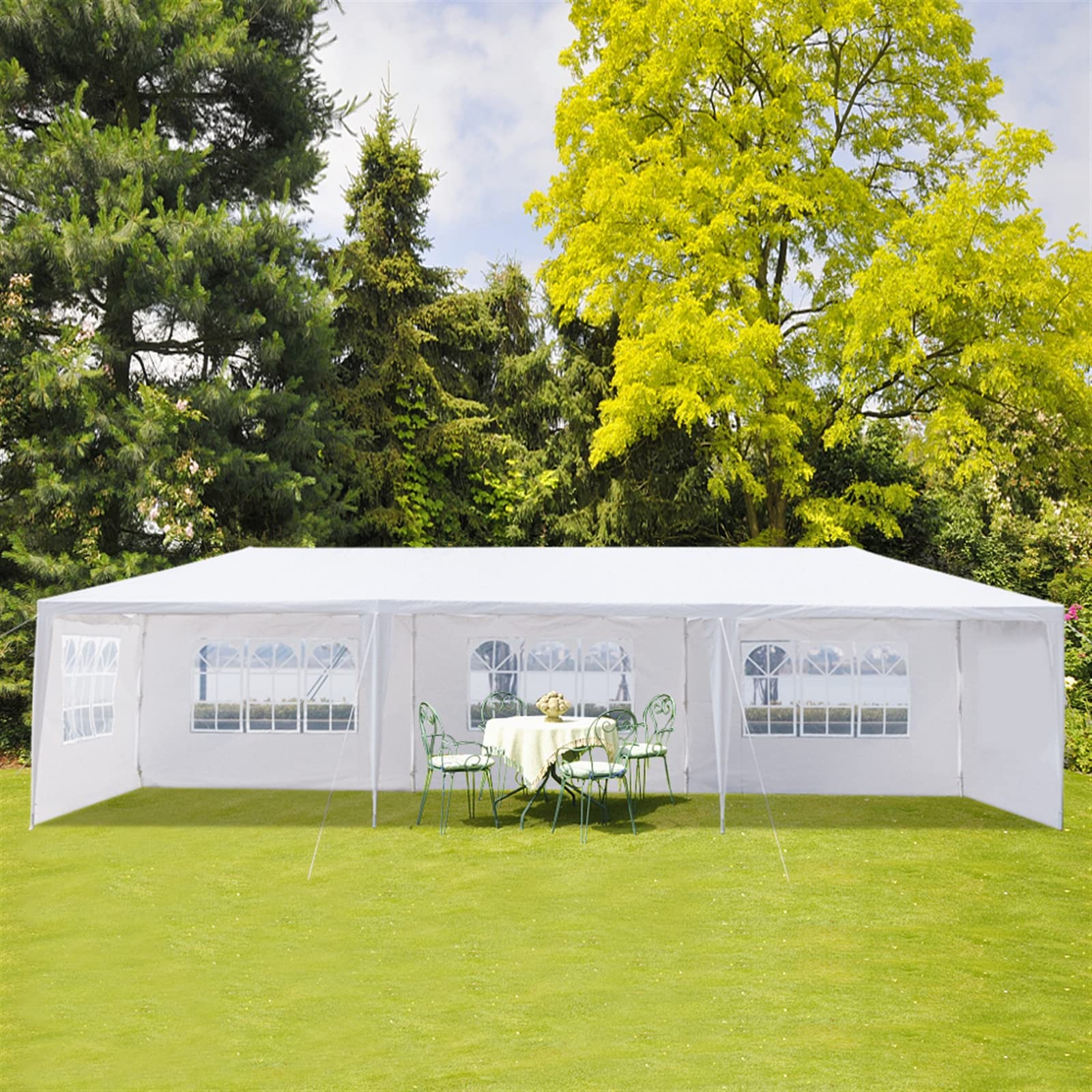 VERYKE 10'x30' White Waterproof Outdoor Canopy Gazebo Tent with 5 Removable Sidewalls, Spiral Tubes & Brighter Windows - Perfect for Patio, Backyard, Wedding, Party, BBQ, and Outdoor Events