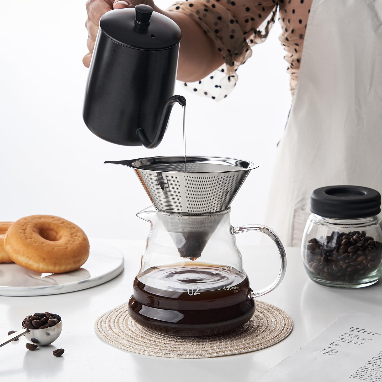 YOLIFE Reusable Stainless Steel Pour Over Coffee Filter - 2 Pack, Eco-Friendly Paperless Cone Dripper for Home, Office & Camping Brewing