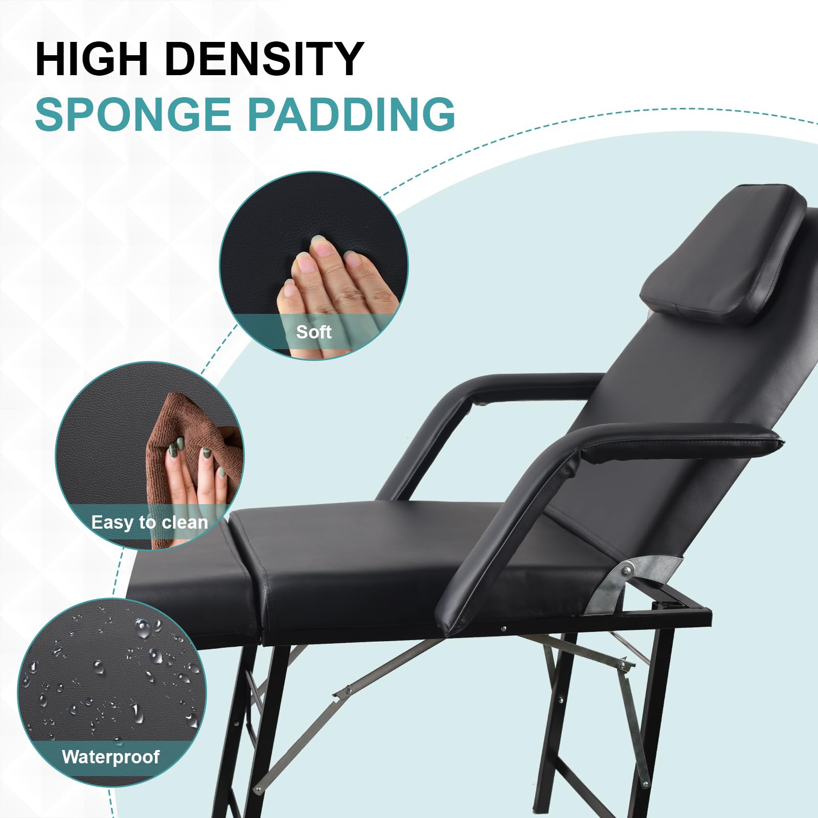 Portable Foldable Tattoo Chair with Storage Bag - Adjustable Massage Bed 73 Inch for Tattoo Salon, Beauty Spa & Facial Treatments - Removable Headrest & Armrest - Easy to Carry & Store - Perfect for Professional Tattoo Artists, Estheticians & Mobile Beauty Services