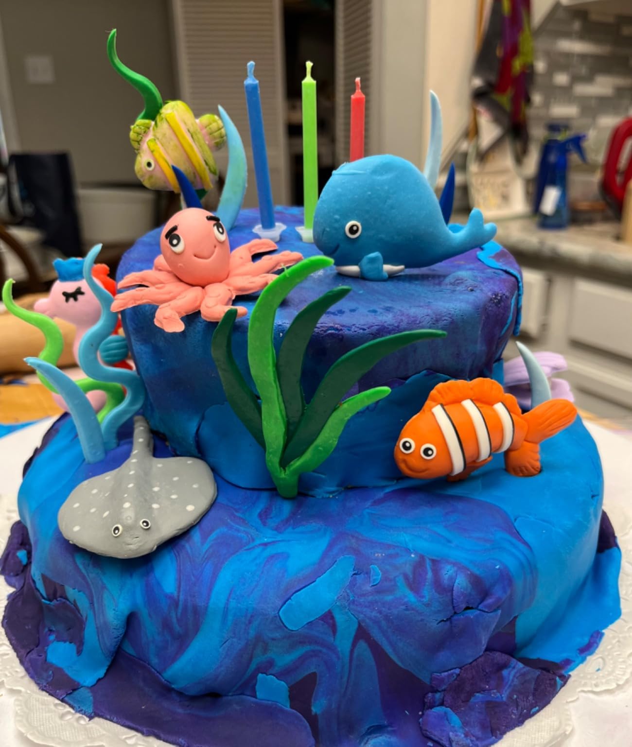 16 Pcs Under The Sea Cake Toppers - Ocean Themed Party Decorations with Devil Fish, Octopus & Seahorse - Perfect for Birthday Cakes, Baby Showers & Underwater Theme Parties