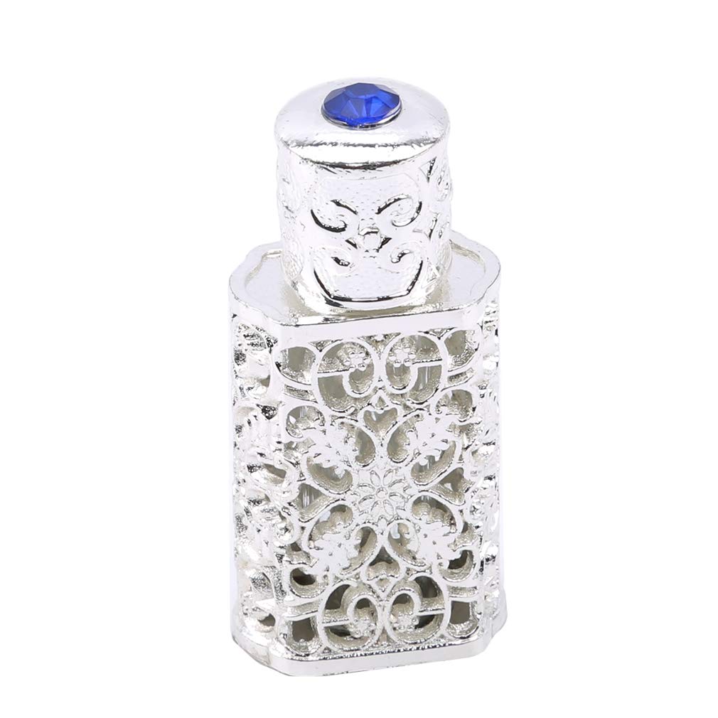 Antiqued Metal Perfume Bottle Atomizer - 3ml Exquisite Carved Essential Oil Container - Silver Vintage Bathroom Decor for Home, Spa & Gift Giving