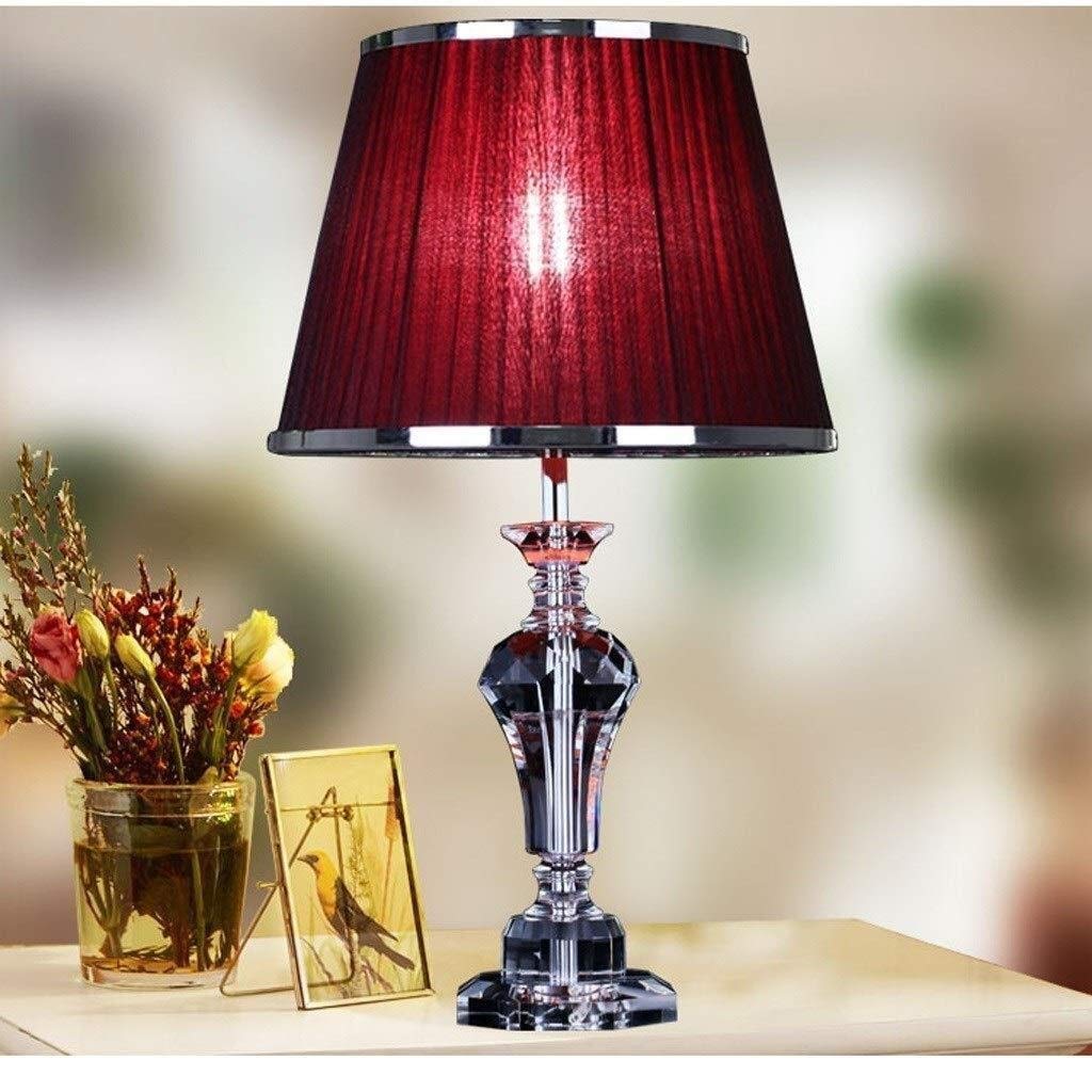 Modern Crystal Desk Lamp with Remote Control & Dimming - Wine Red Fabric Shade for Bedroom, Study, Living Room | Perfect for Reading, Working & Nightstand Lighting