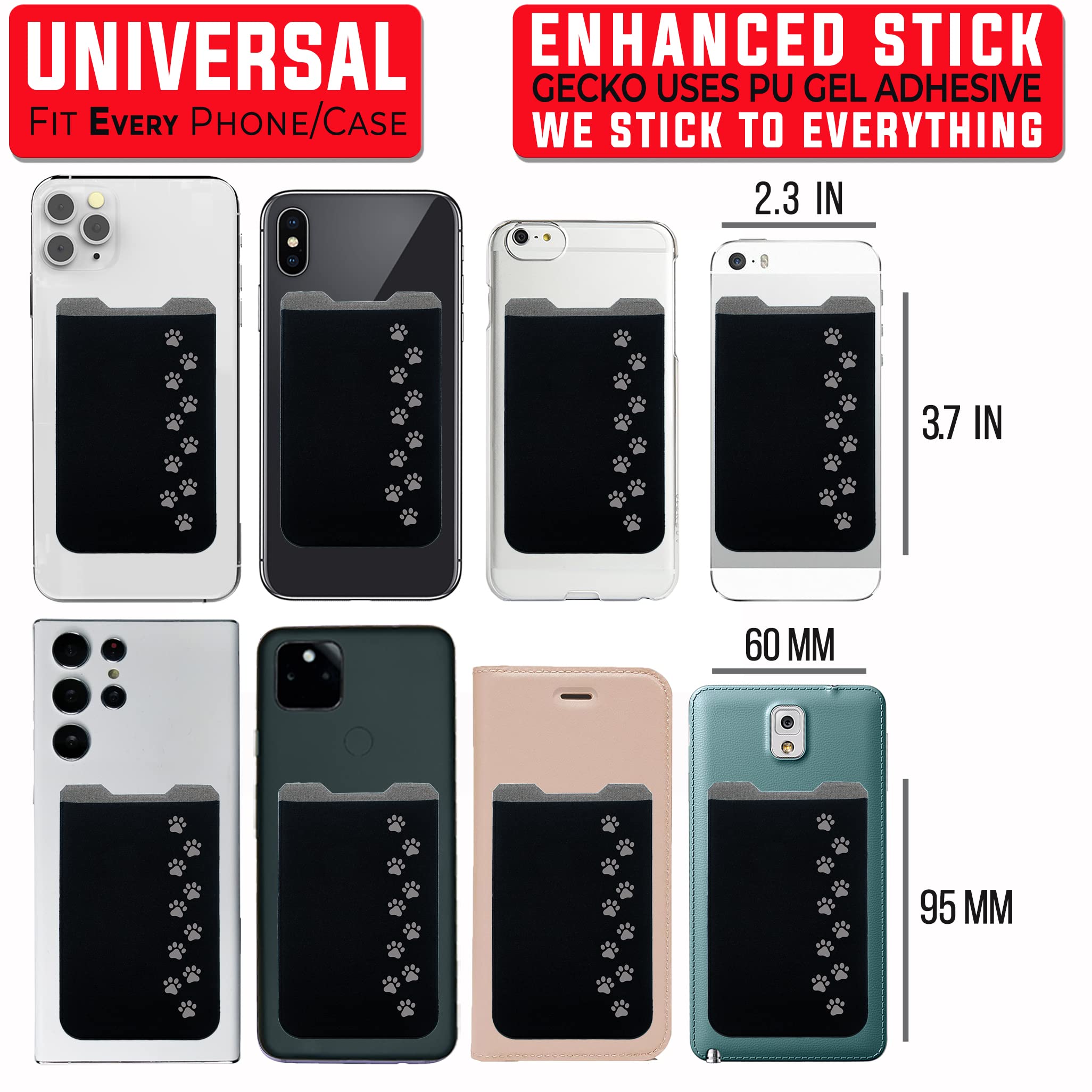 Gecko Adhesive Phone Wallet - Stick-On Lycra Card Holder for Credit Cards & Cash - Slim Phone Pouch for iPhone, Samsung - Perfect for Gym, Running, Travel & Everyday Use
