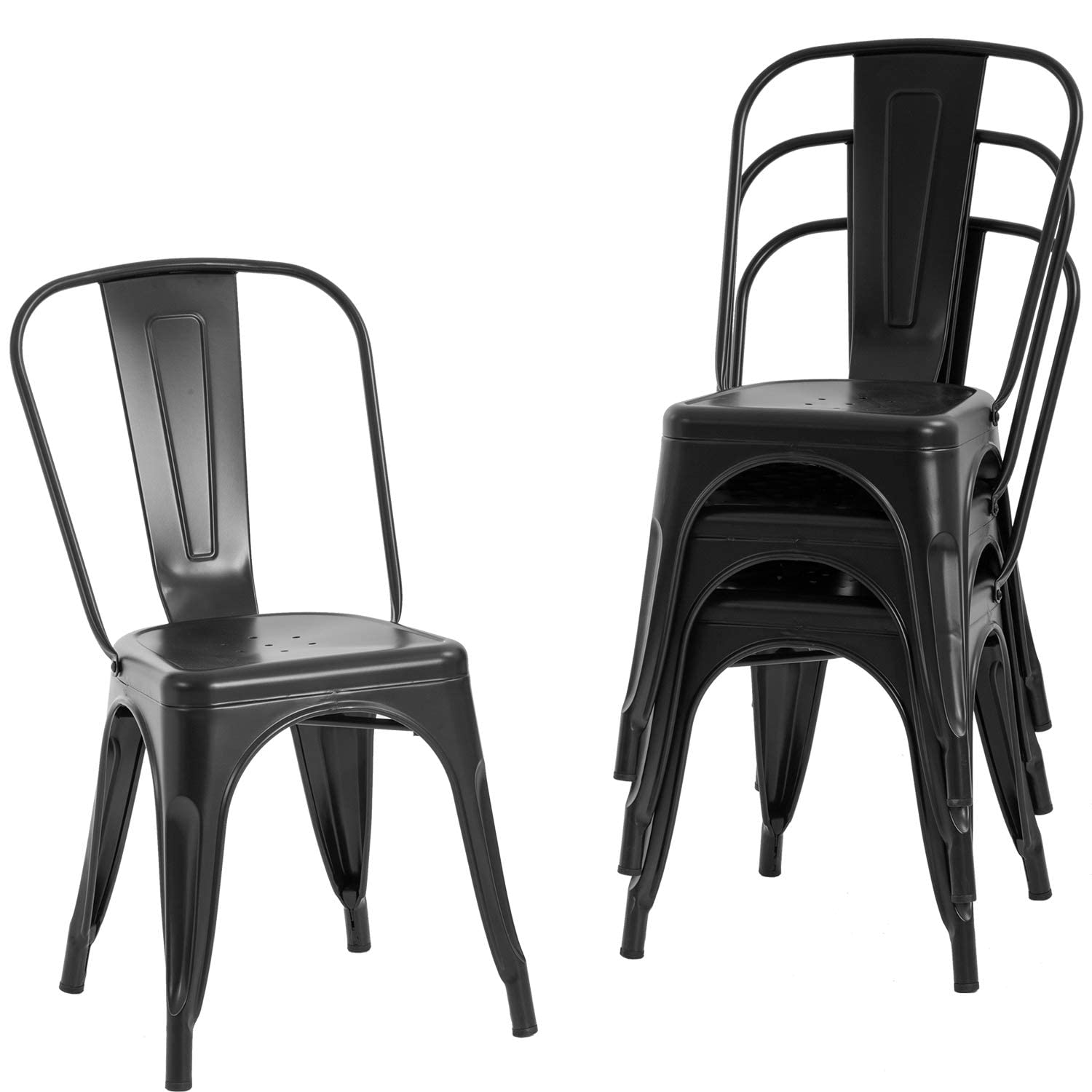 FDW Metal Dining Chairs Set of 4 - Indoor Outdoor Stackable Chairs for Patio, Kitchen, Restaurant & Bar - 18 Inch Seat Height, 330LBS Weight Capacity - Perfect for Dining Rooms, Outdoor Entertaining & Commercial Use