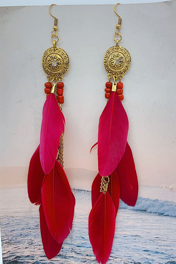 Vintage Chain Tassel Bohemian Feather Earrings for Women - Handmade Dangle Drop Earrings - Boho Chic Jewelry for Party, Festival, and Everyday Wear