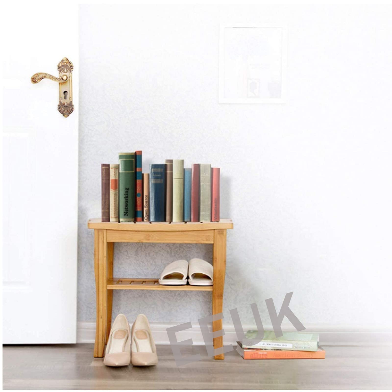 Premium Bamboo Shower Bench Seat - Wooden Spa Bath Stool with Non-Slip Feet & Storage Shelf | Shaving Stool, Bathroom Organizer for Towels & Shampoo | Perfect for Relaxing Spa Days & Small Space Bathrooms