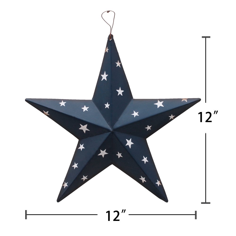 12in Patriotic USA Flag Metal Star Decor - Indoor & Outdoor Barn Wall Hanging for July 4th & Memorial Day