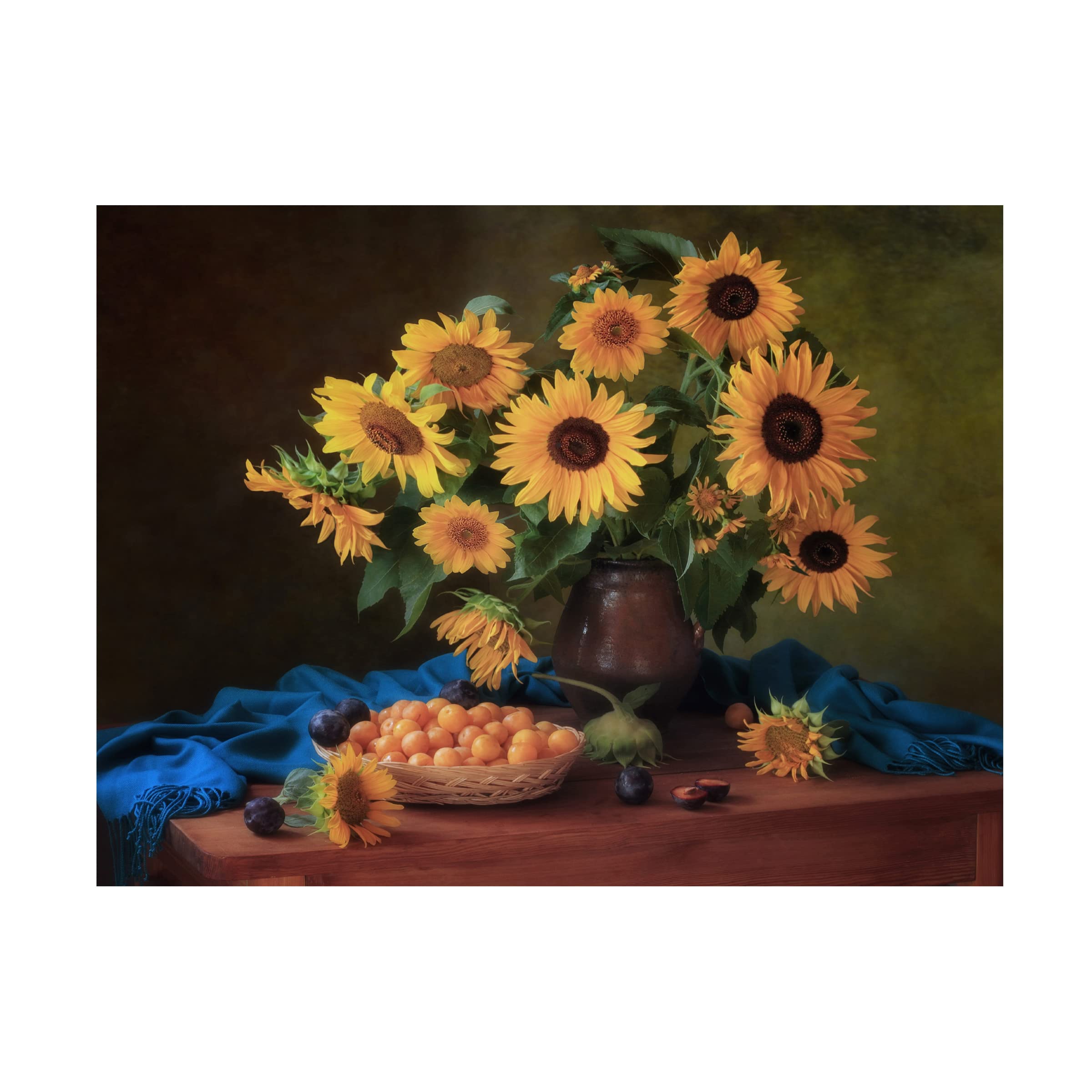 Trademark Fine Art 'Still Life With Sunflowers And Plums' Canvas Wall Art Print by Tatyana Skorokhod - Handmade Oil Painting Reproduction for Living Room, Bedroom & Office Decor