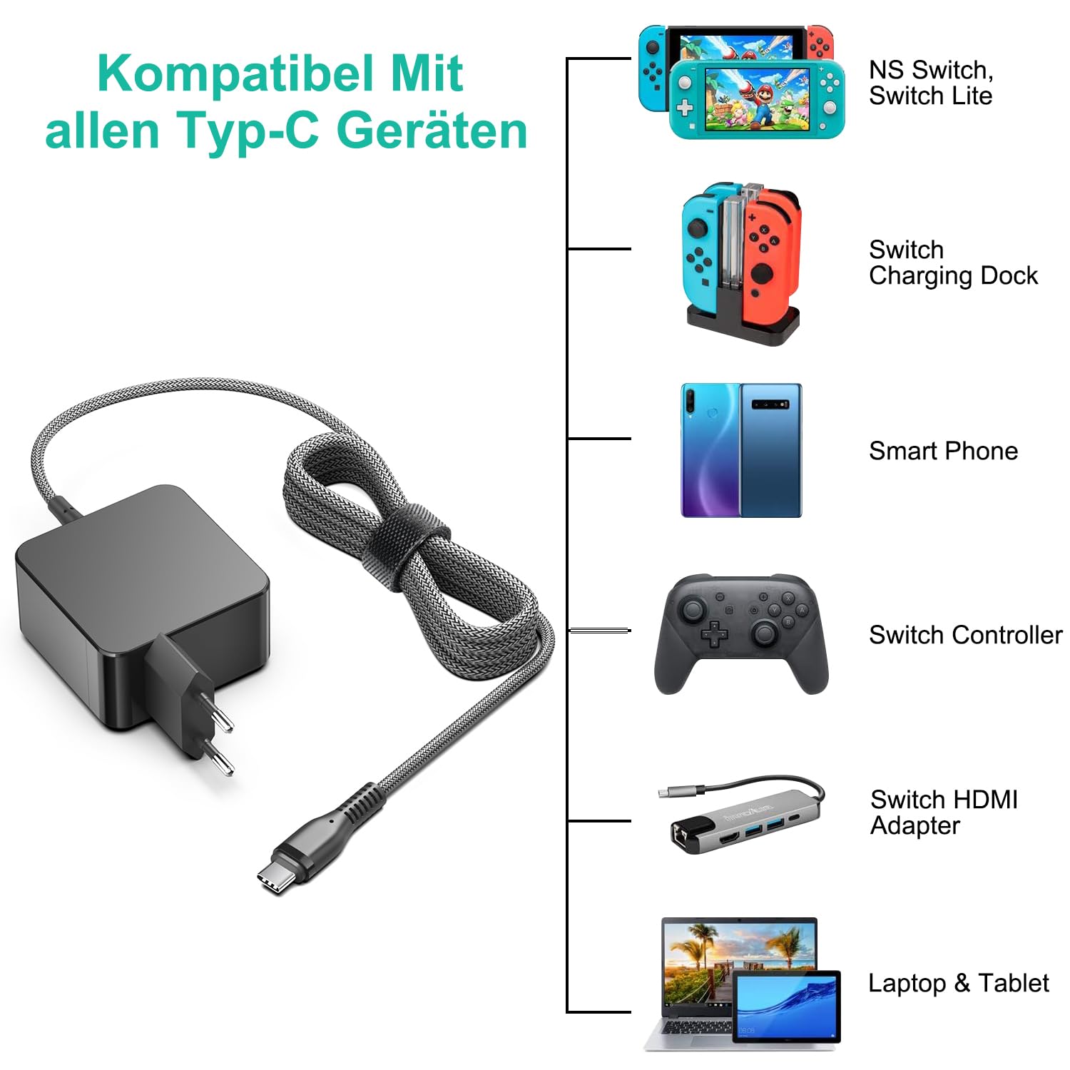 39W USB C Fast Charger for Nintendo Switch/Switch Lite/Switch OLED - 15V 2.6A Power Adapter Compatible with Switch Dock & Pro Controller - Perfect for Gaming Sessions & TV Mode Charging