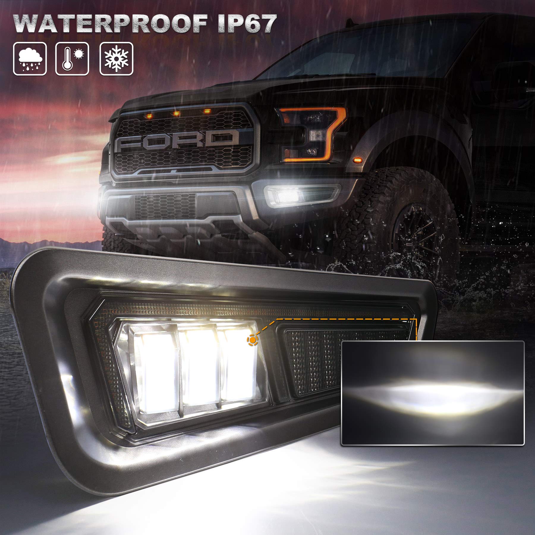 Raptor LED Fog Lights with Sequential Amber Turn Signal & DRL - Compatible with 2017-2020 Ford F-150 Raptor (Gen 2) - Off-Road Bumper Driving Lights for Enhanced Visibility & Style