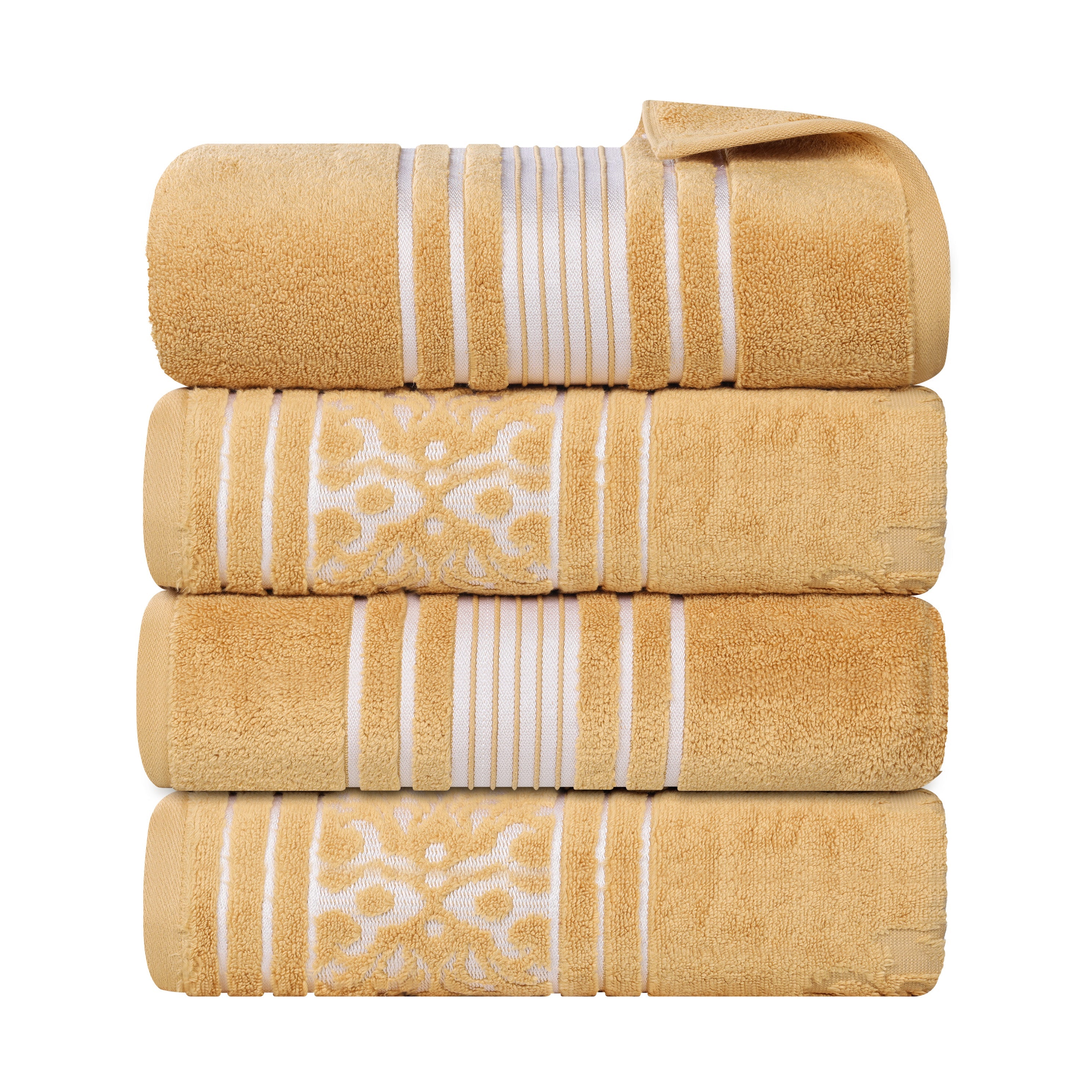 Premium 100% Zero Twist Cotton Bath Towel Set of 4 - Ultra Soft & Absorbent Solid & Jacquard Floral Design - Perfect for Spa, Bathroom & Luxury Home Decor