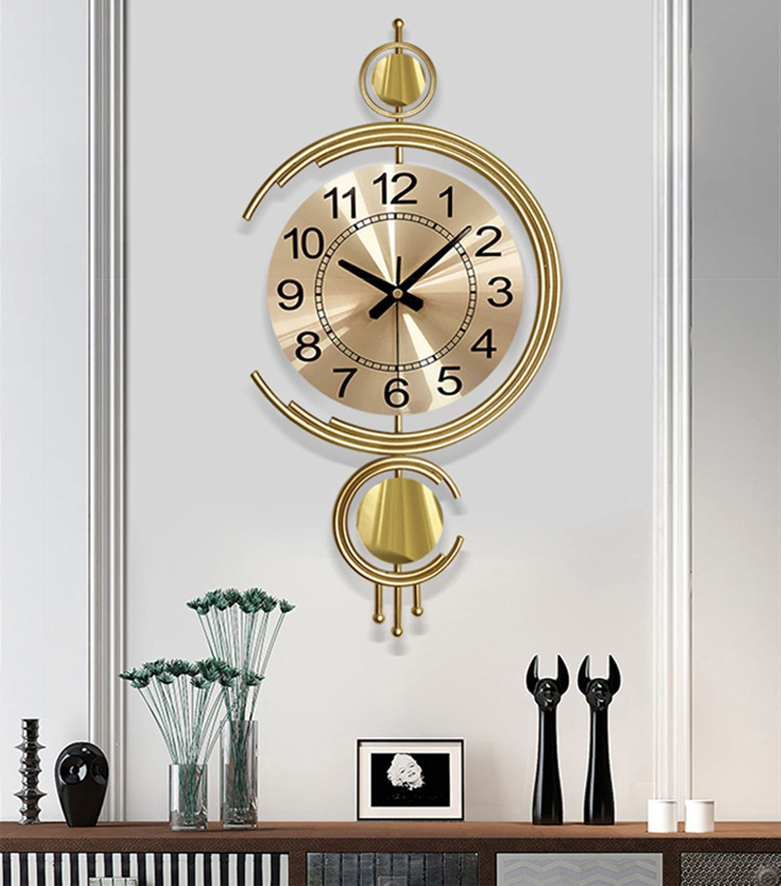 Modern Metal Wall Clock - Gold Sunburst Design, Silent Non-Ticking, 40x80cm - Perfect for Hotel, Bedroom & Living Room Interior Decor | Stylish Home & Office Decoration