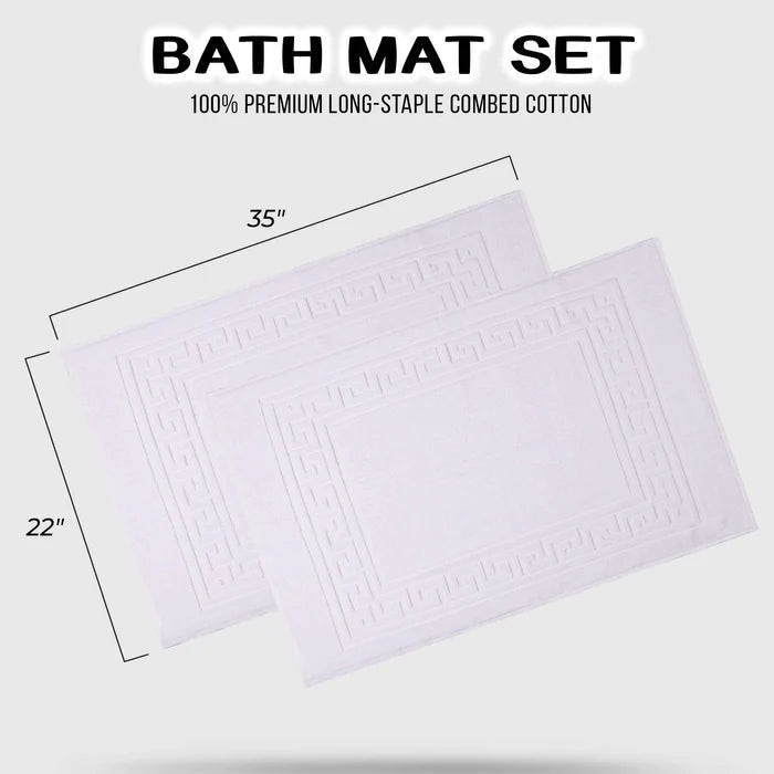 Premium Cotton 2-Piece Greek Key Border Bath Mat Set - Ultra Absorbent, Non-Slip Bathroom Rug - Perfect for Modern Bathrooms, Master Suites & Spa-Like Retreats