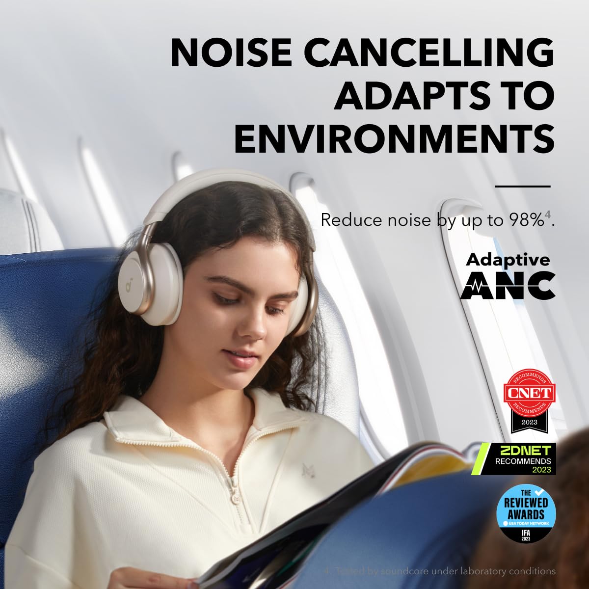 Soundcore by Anker Space One Active Noise Cancelling Headphones - 2X Stronger Voice Reduction, 40H ANC Playtime, Hi-Res Wireless Audio with LDAC, Bluetooth 5.3, App Control - Perfect for Travel, Work & Study