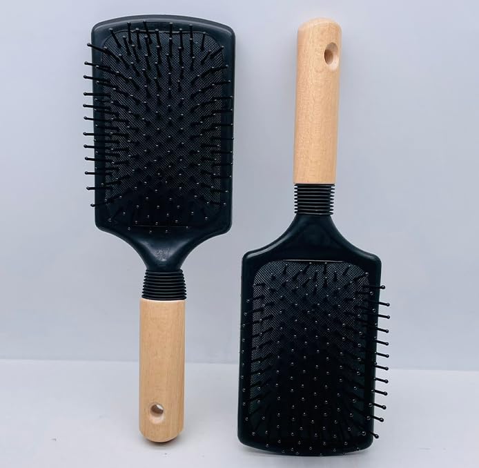 KIRA Wooden Handle Hair Brush with Soft & Bristle - Detangling, Straightening & Styling Brush for Men & Women (Black) - Perfect for Daily Hair Care & Salon Styling