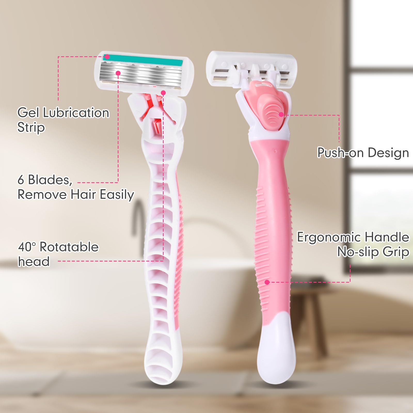 Lasnten 39 Pcs Women's Razors - 6 Blade Razor Set for Sensitive Skin with 3 Non-Slip Handles & 36 Refills | Smooth Shaving for Legs, Underarms & Bikini Line