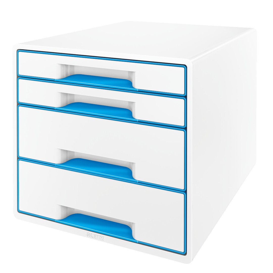Leitz 52132036 Wow Cube 4-Drawer File Cabinet - Blue Metallic for Office & Home Organization