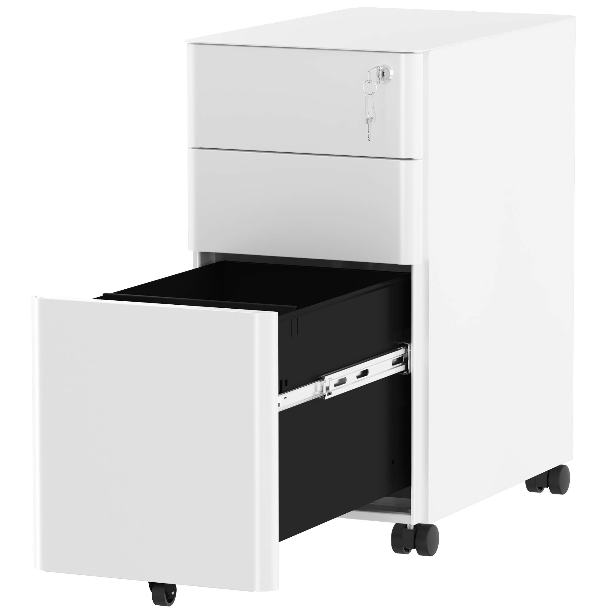 YITAHOME 3-Drawer Slim File Cabinet with Lock - Mobile Metal Office Storage for Legal/Letter Size Documents - Pre-Assembled Under Desk Filing Cabinet (White) - Perfect for Home Office, Small Spaces & Organization