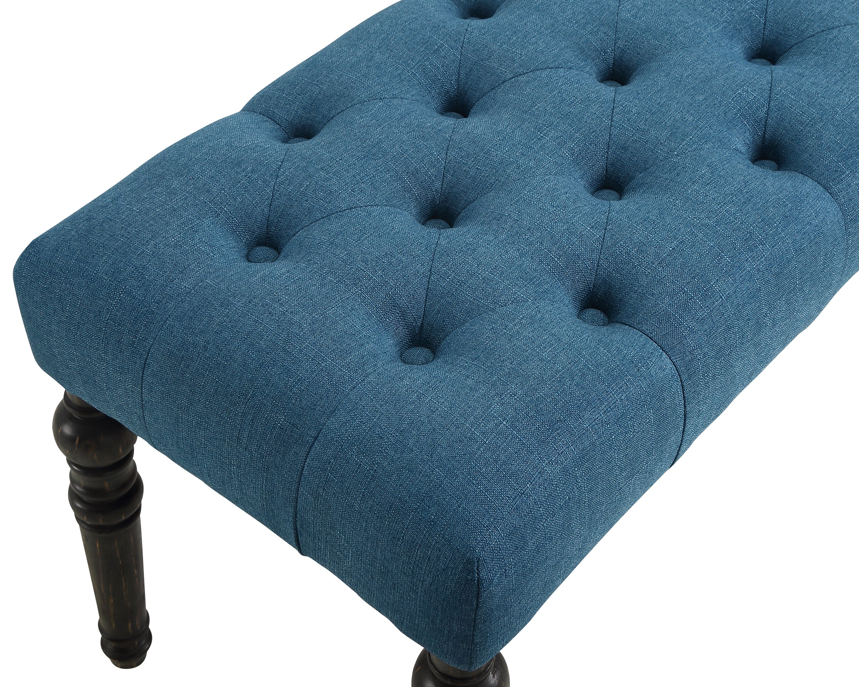 Roundhill Furniture Leviton Fabric Tufted Turned Leg Dining Bench - Blue Upholstered Seat for Kitchen, Dining Room & Entryway - Comfortable & Stylish Home Decor