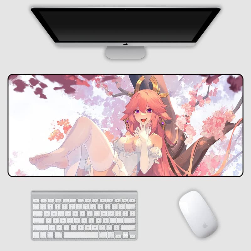 Genshin Impact Yae Miko Anime Gaming Mouse Pad - Large Extended Keyboard Desk Mat (900x400mm, 3mm Thick) - Non-Slip Waterproof Surface for PC Gaming & Office Work - Perfect for Anime Fans & Gamers