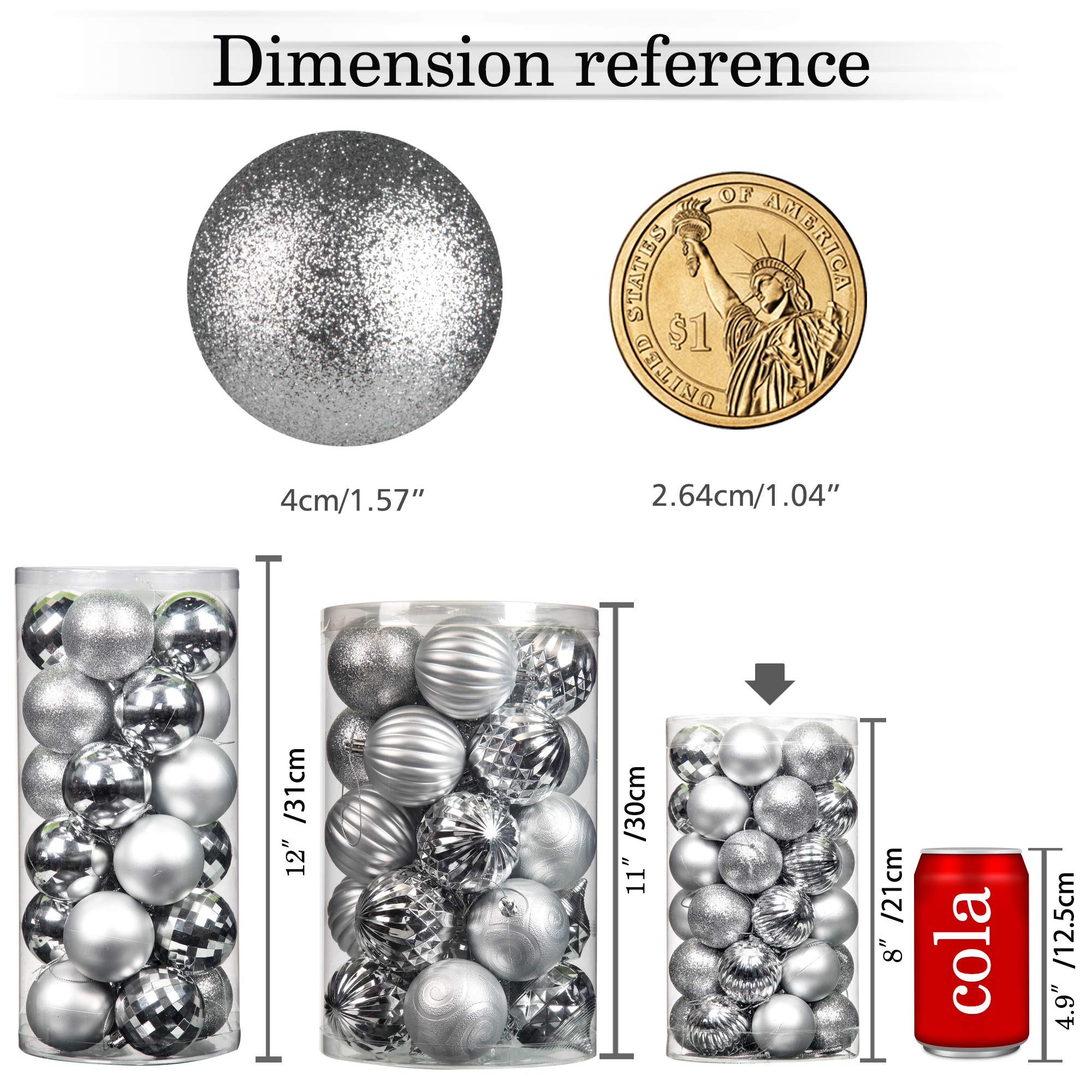 4cm Silver 41-Piece Shatterproof Christmas Tree Ornaments Set - Durable Hanging Balls with Ropes for Holiday Decor, Xmas Party & Home Decoration - Perfect for Indoor/Outdoor Christmas Trees, Mantels & Festive Gatherings