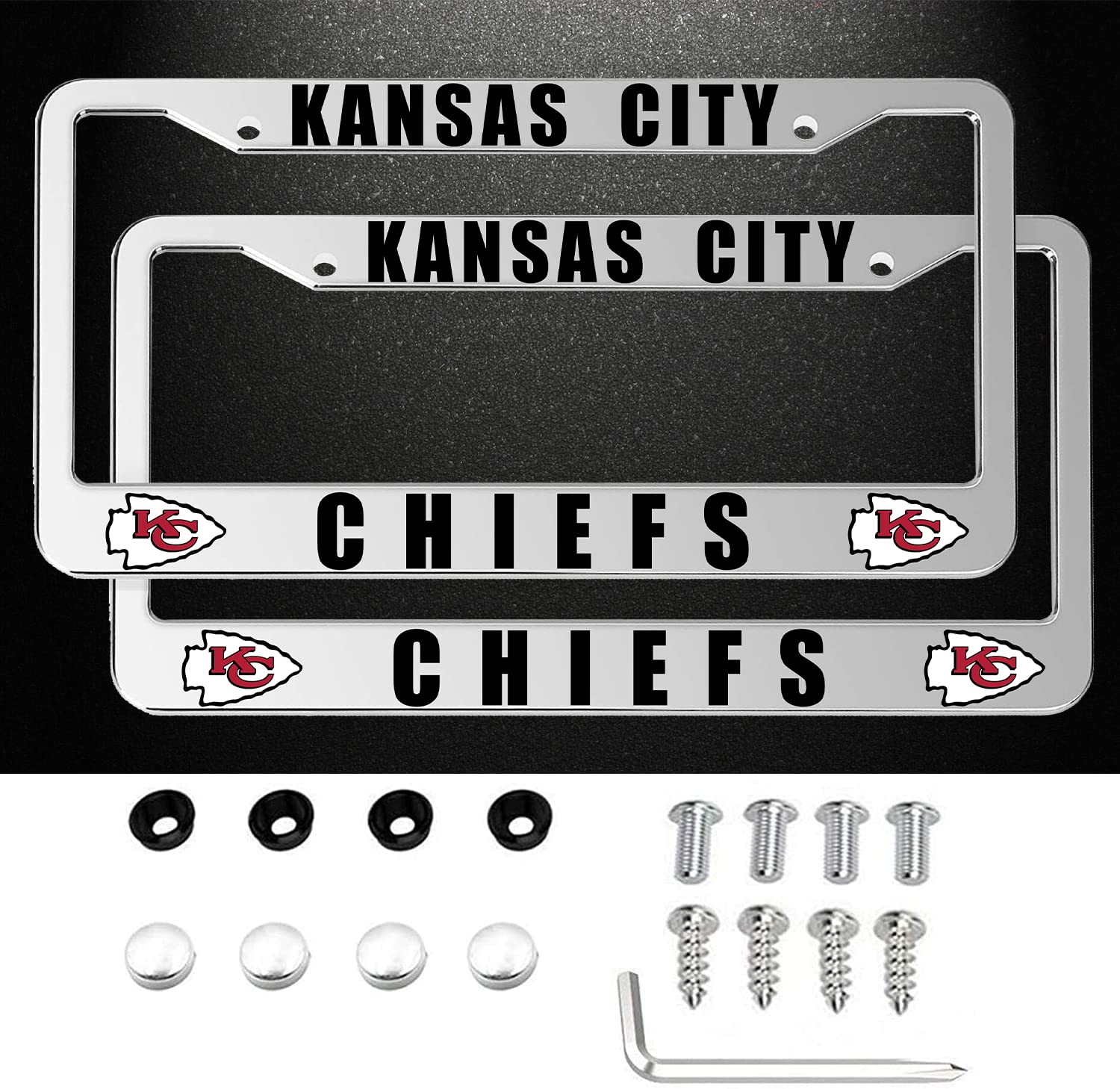 2 Pack Aluminum Alloy Chiefs License Plate Frames - Durable Kansas City Car Plate Holder for Chiefs Fans (CAR 001) | Perfect for Tailgating, Game Day & Chiefs Pride Display