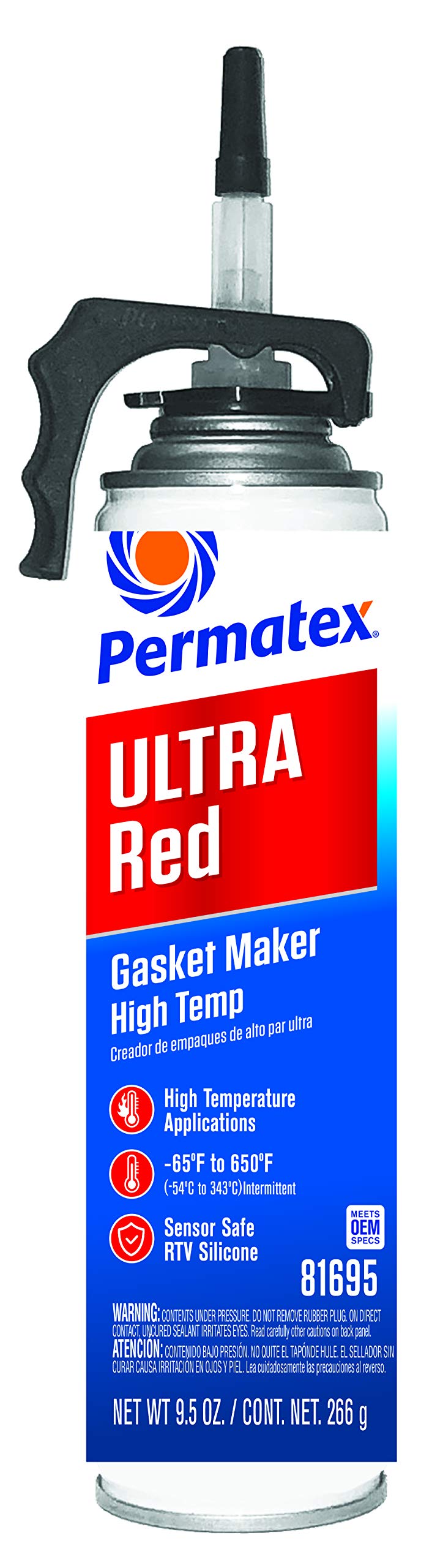 Permatex 81695 Ultra Red High Temperature Gasket Maker, 9.5 oz - High Performance Silicone Sealant for Automotive, Marine & Industrial Use - Perfect for Engine Gaskets, Exhaust Systems & High Heat Applications