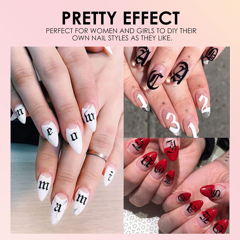 12 Sheets Holographic 3D Letter Nail Art Stickers - Old English Alphabet Laser Nail Decals, Self-Adhesive Nail Stickers for Women & Girls (English Alphabet) - Perfect for Parties, Nail Salons & DIY Manicures