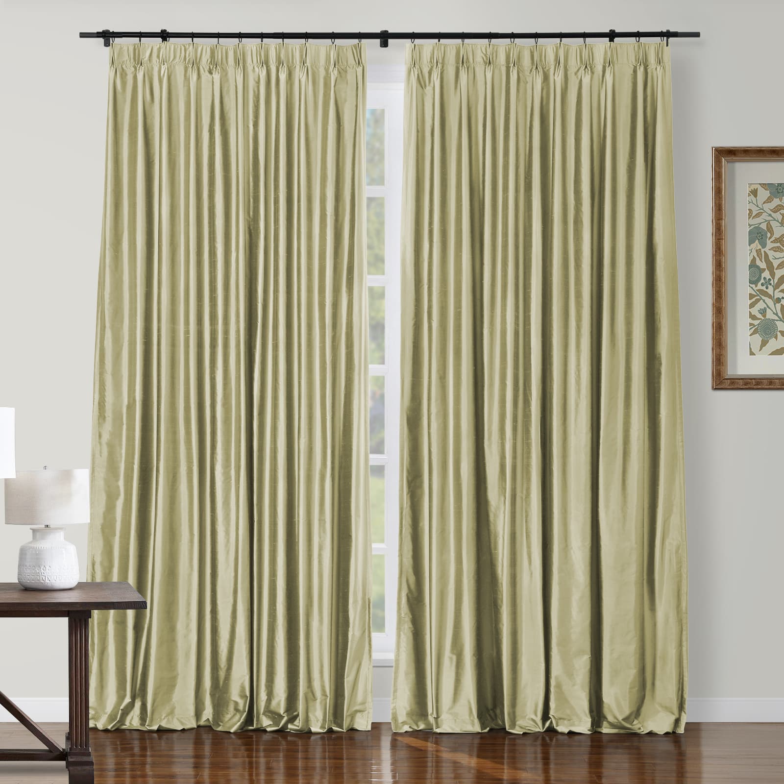 Selman Dupioni Silk Drapery Pleated Curtains - Elegant Window Treatments for Living Room & Bedroom