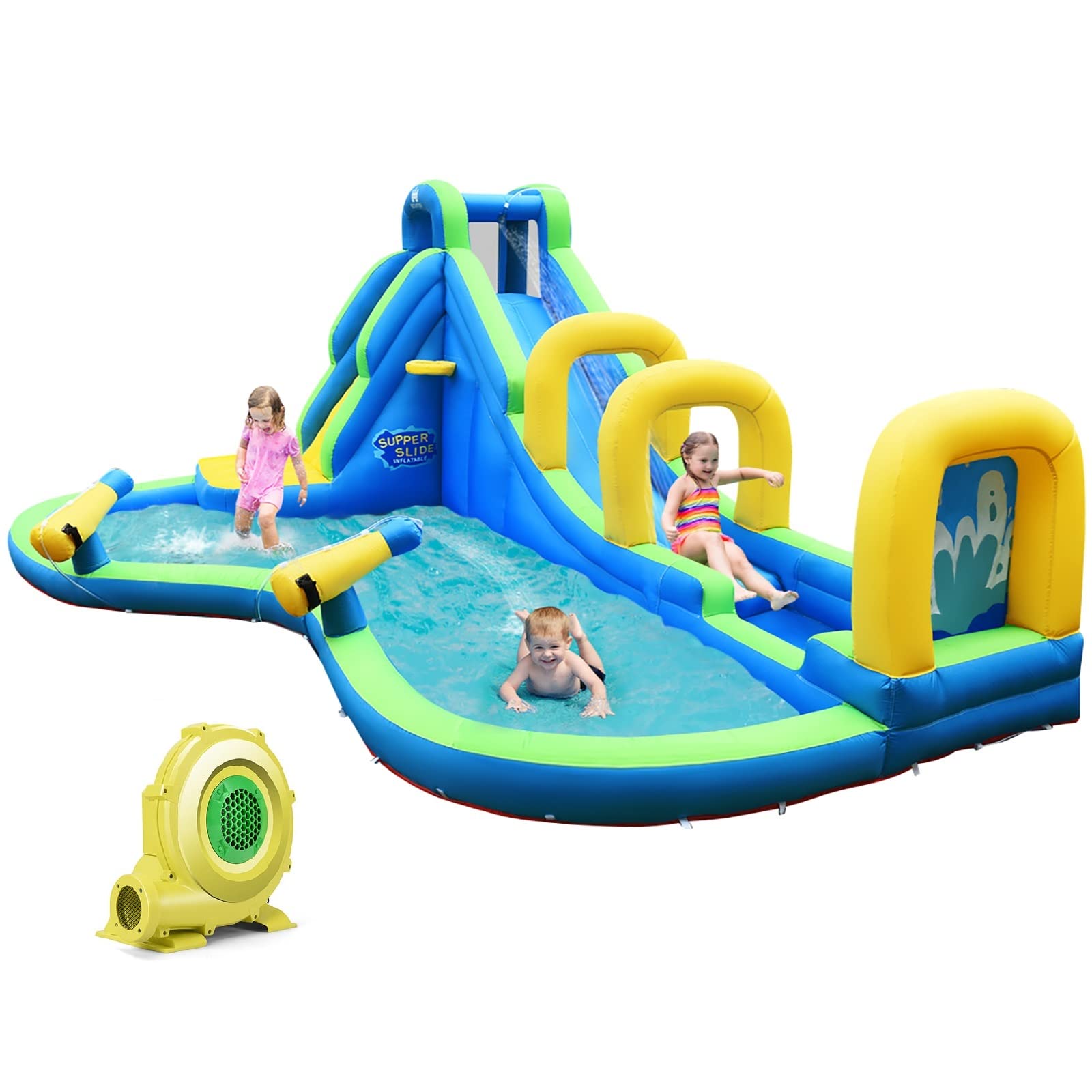 BOUNTECH 16x12FT Inflatable Water Slide for Backyard - Mega Waterslide Park with Adventure Long Slide, Big Splash Pool & 750W Blower | Outdoor Party Inflatables for Kids & Adults | Perfect for Summer BBQs, Birthday Parties & Family Gatherings