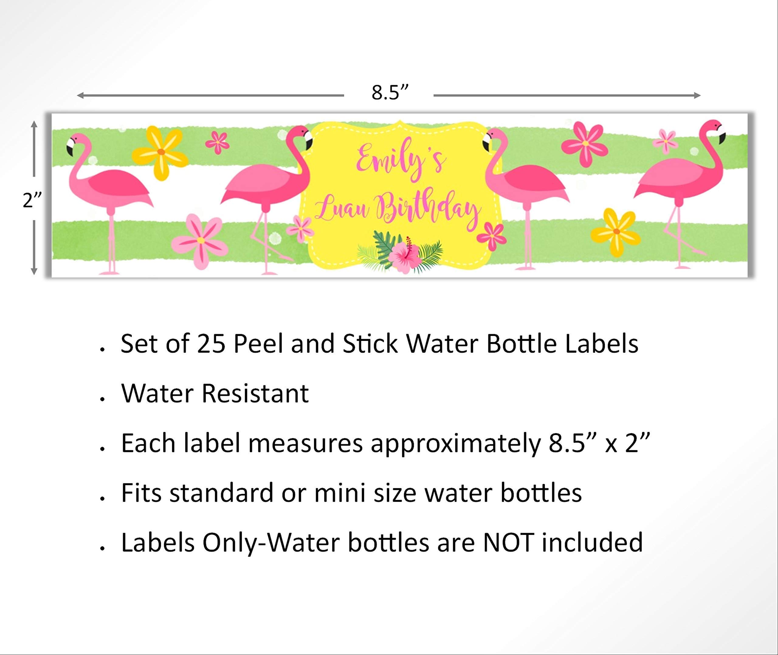 Personalized Tropical Flamingo Water Bottle Labels - 25 Pack Waterproof Peel & Stick Wrappers for Parties, Baby Showers & Summer Events