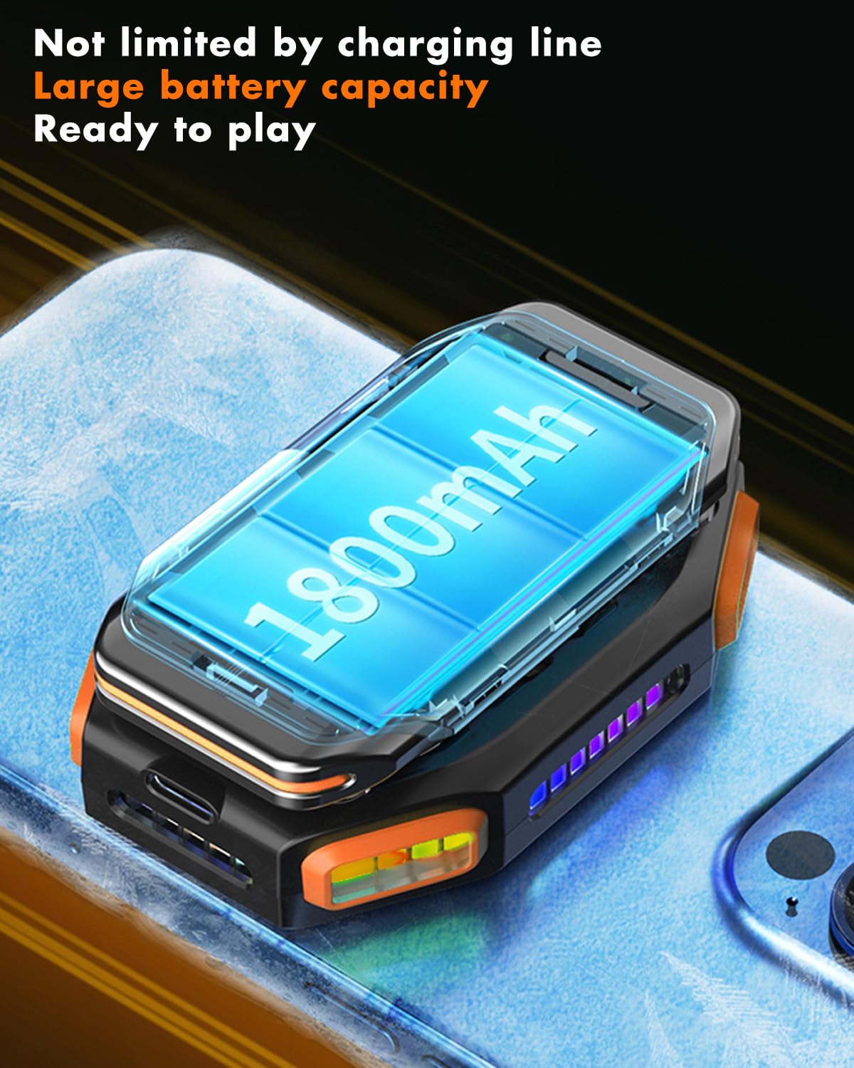 Rechargeable Magnetic Phone Cooler with RGB LED & Temperature Display - Semiconductor Cooling Fan for Mobile Gaming, TikTok Live Streaming, and Extended Phone Use (Orange)
